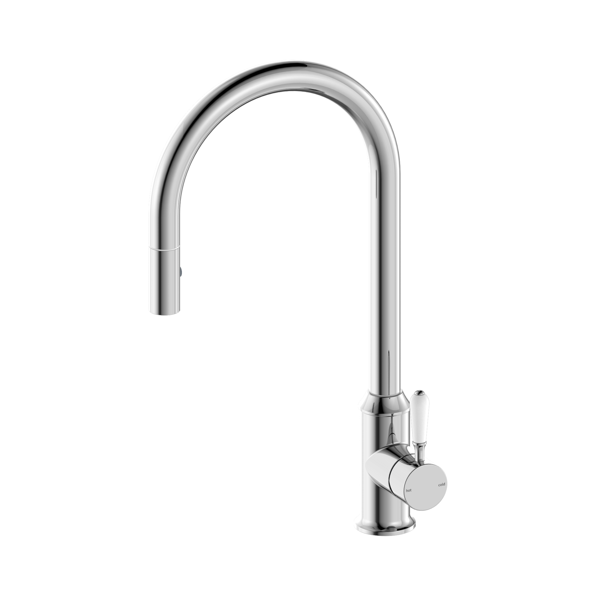 NR69210801 CH York Pull Out Sink Mixer With Vegie Spray Function With White Porcelain Lever Chrome image 1