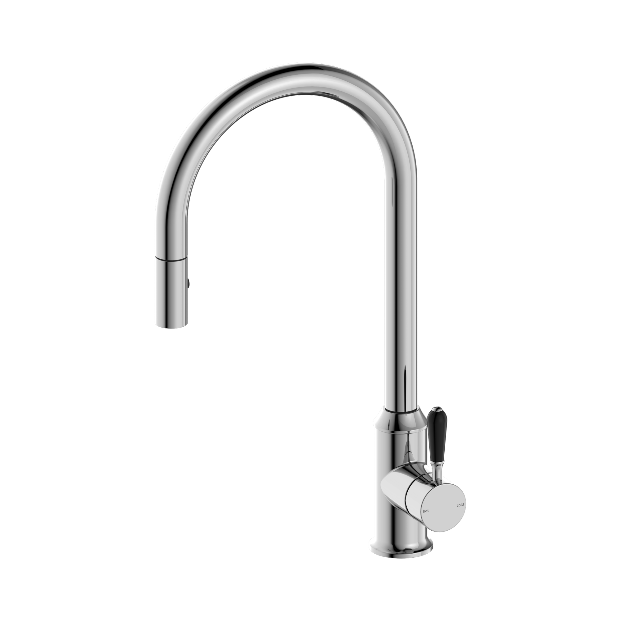 NR69210803 CH York Pull Out Sink Mixer With Vegie Spray Function With Black Porcelain Lever Chrome image 1