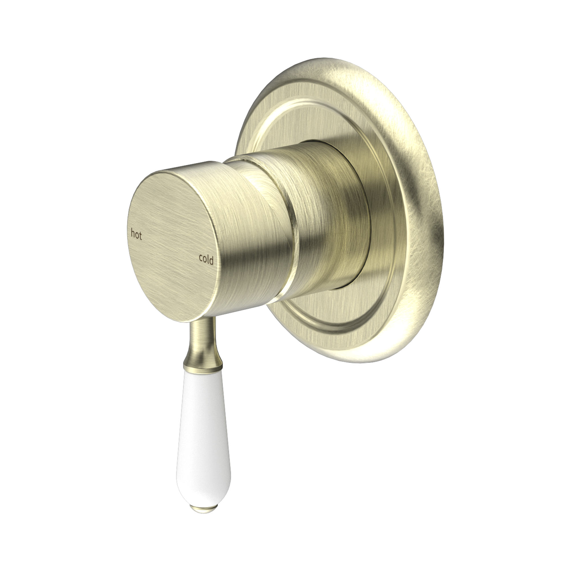 NR69210901 AB York Shower Mixer With White Porcelain Lever Aged Brass image 1