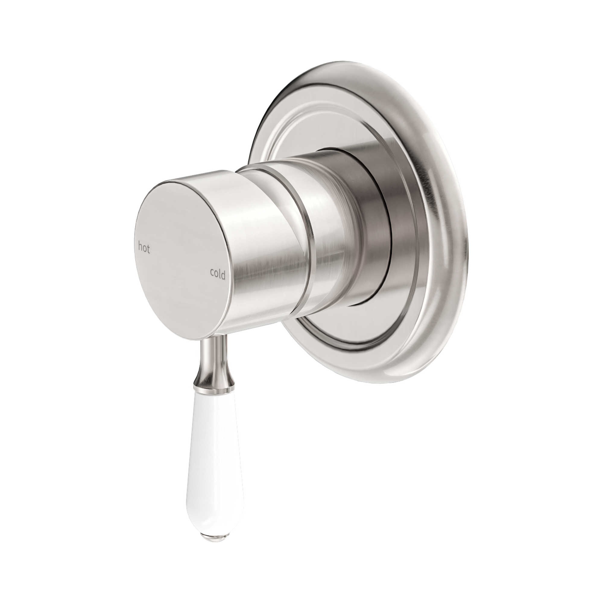 NR69210901 BN York Shower Mixer With White Porcelain Lever Brushed Nickel image 1