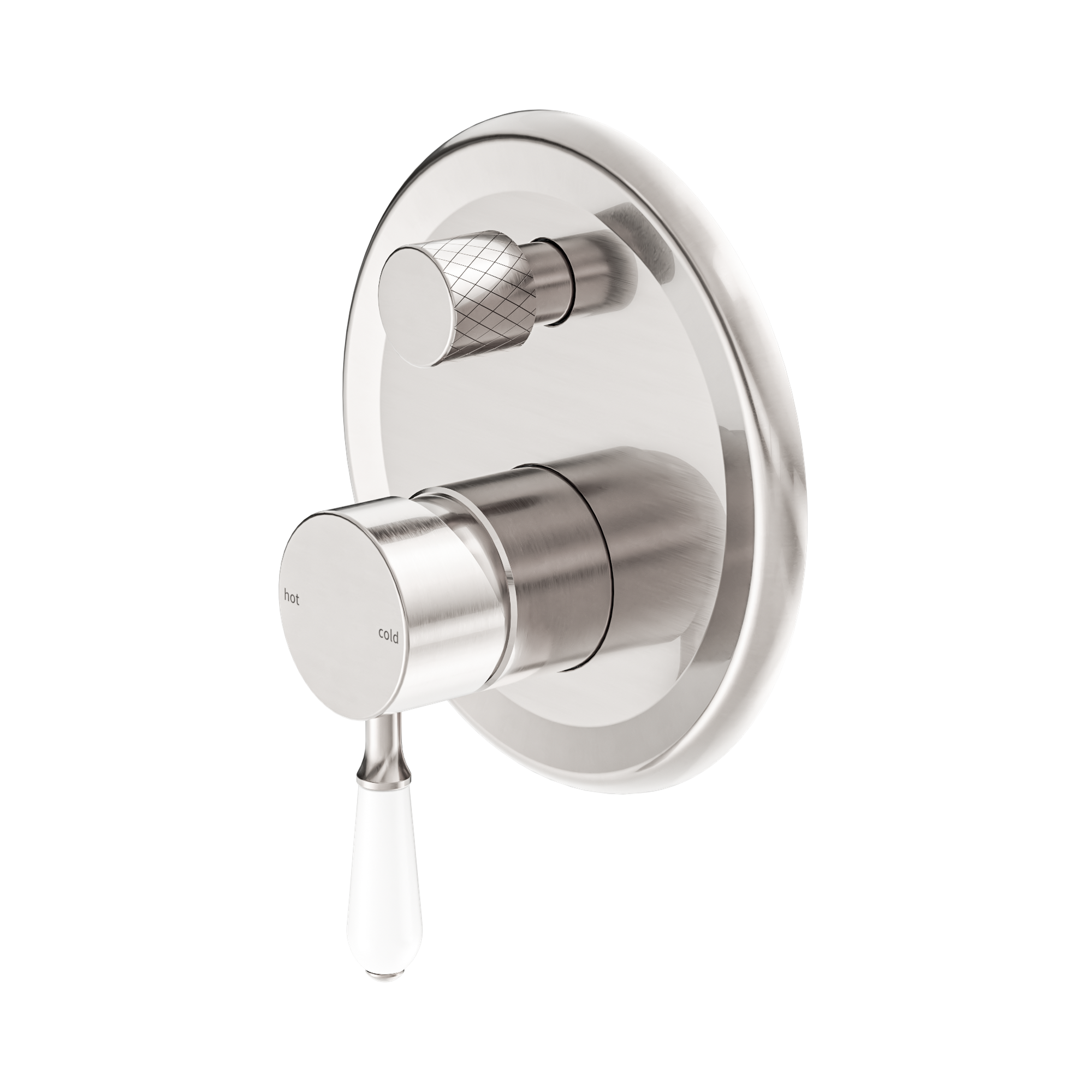 NR692109a01 BN York Shower Mixer With Divertor With White Porcelain Lever Brushed Nickel image 1