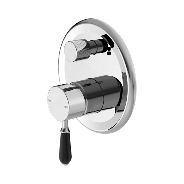 NR692109a03 CH York Shower Mixer With Divertor With Black Porcelain Lever Chrome Thumb