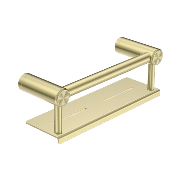 NRCR2512 CBG Mecca Care 25mm Grab Rail With Shelf 300mm Brushed Gold Thumb