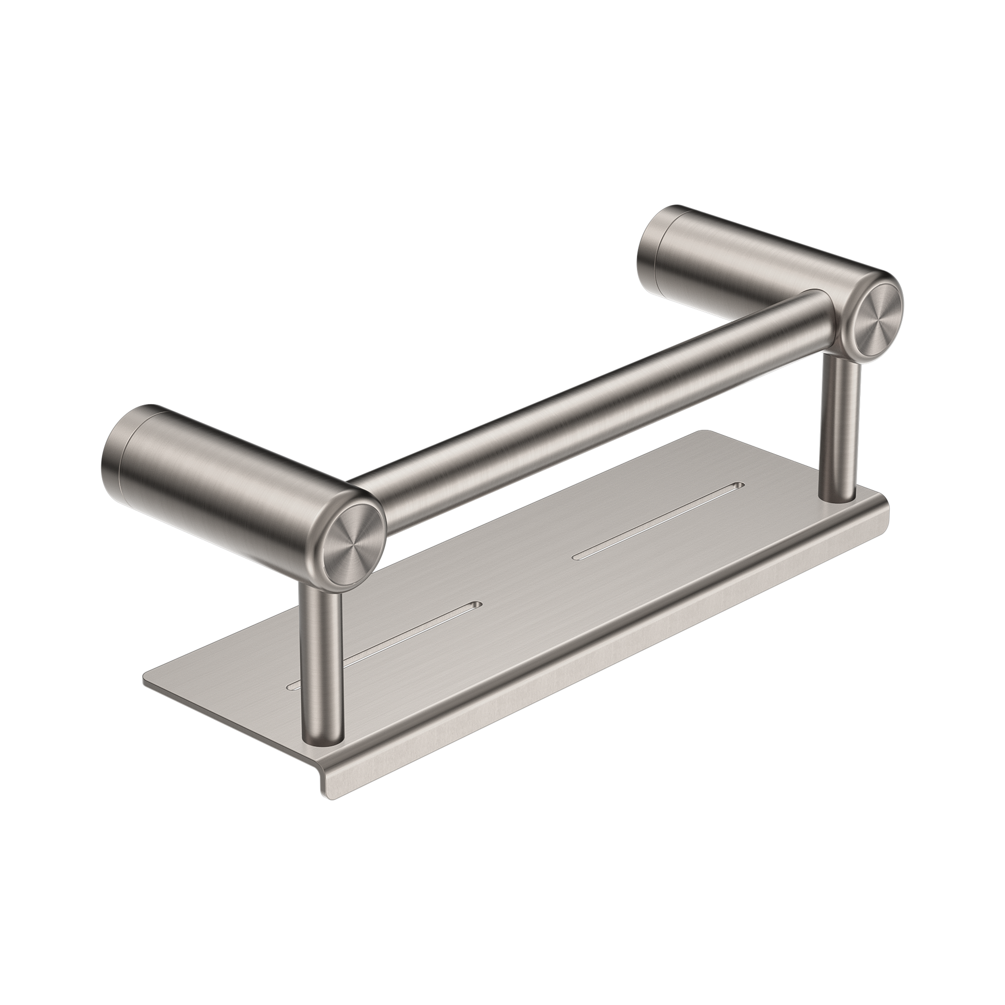 NRCR2512 CBN Mecca Care 25mm Grab Rail With Shelf 300mm Brushed Nickel image 1