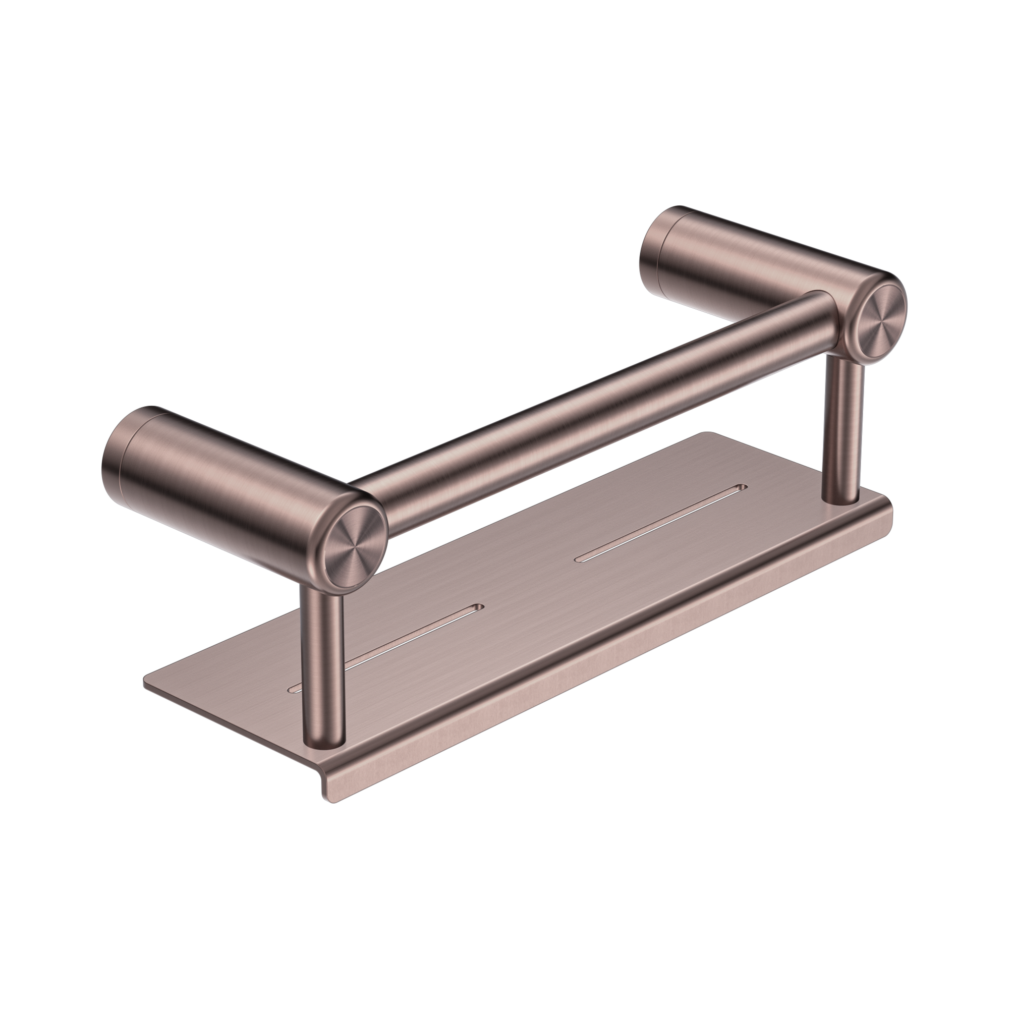 NRCR2512 CBZ Mecca Care 25mm Grab Rail With Shelf 300mm Brushed Bronze image 1