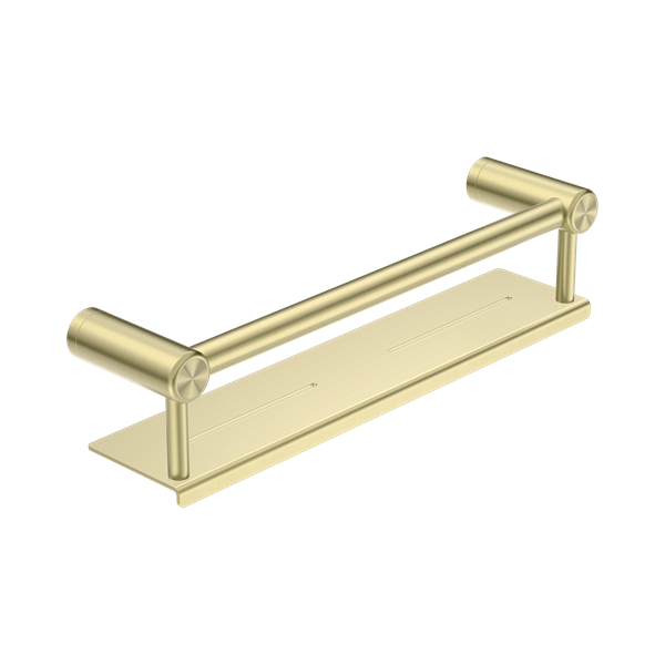 NRCR2518 CBG Mecca Care 25mm Grab Rail With Shelf 450mm Brushed Gold Thumb