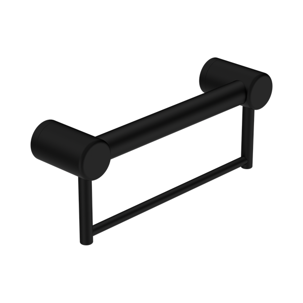 NRCR3212 BMB Mecca Care 32mm Grab Rail With Towel Holder 300mm Matte Black Thumb