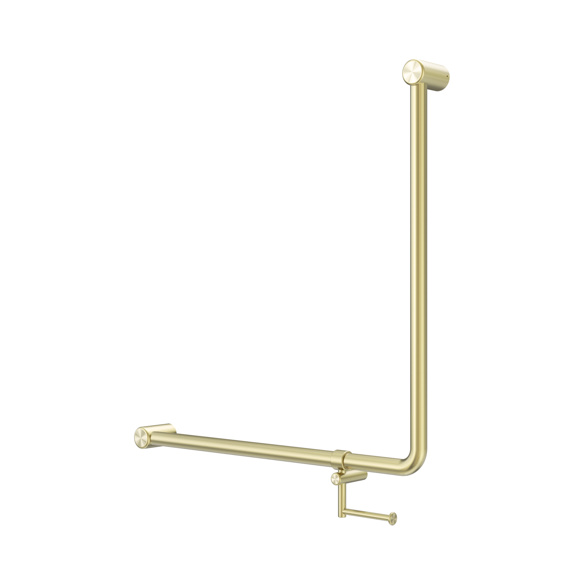 NRCR3290bh BG Mecca Care 32mm 90 Degree Bent Tube Grab Rail 750 X750mm With Toilet Roll Holder Brushed Gold image 1