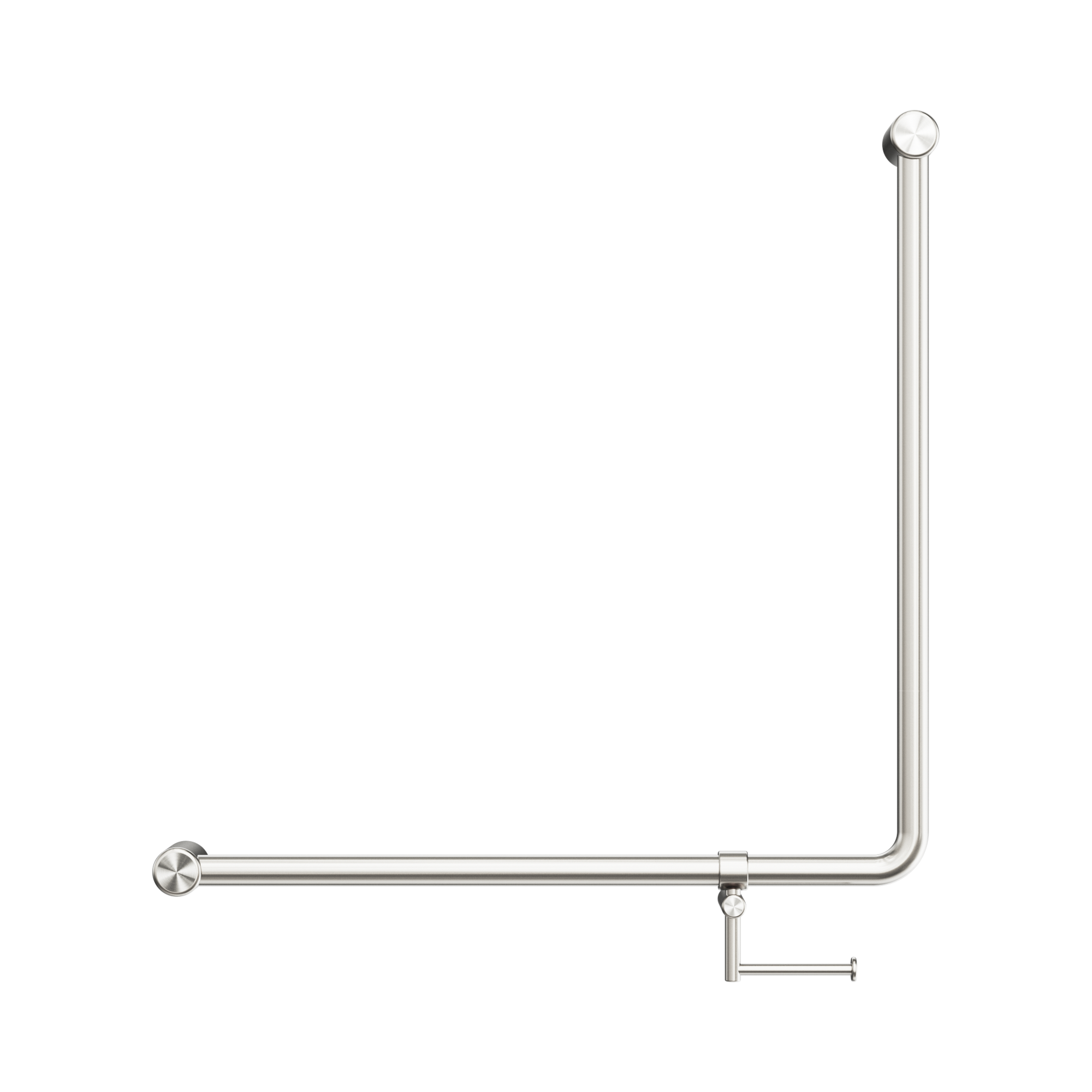 NRCR3290bh BN Mecca Care 32mm 90 Degree Bent Tube Grab Rail 750 X750mm With Toilet Roll Holder Brushed Nickel image 2