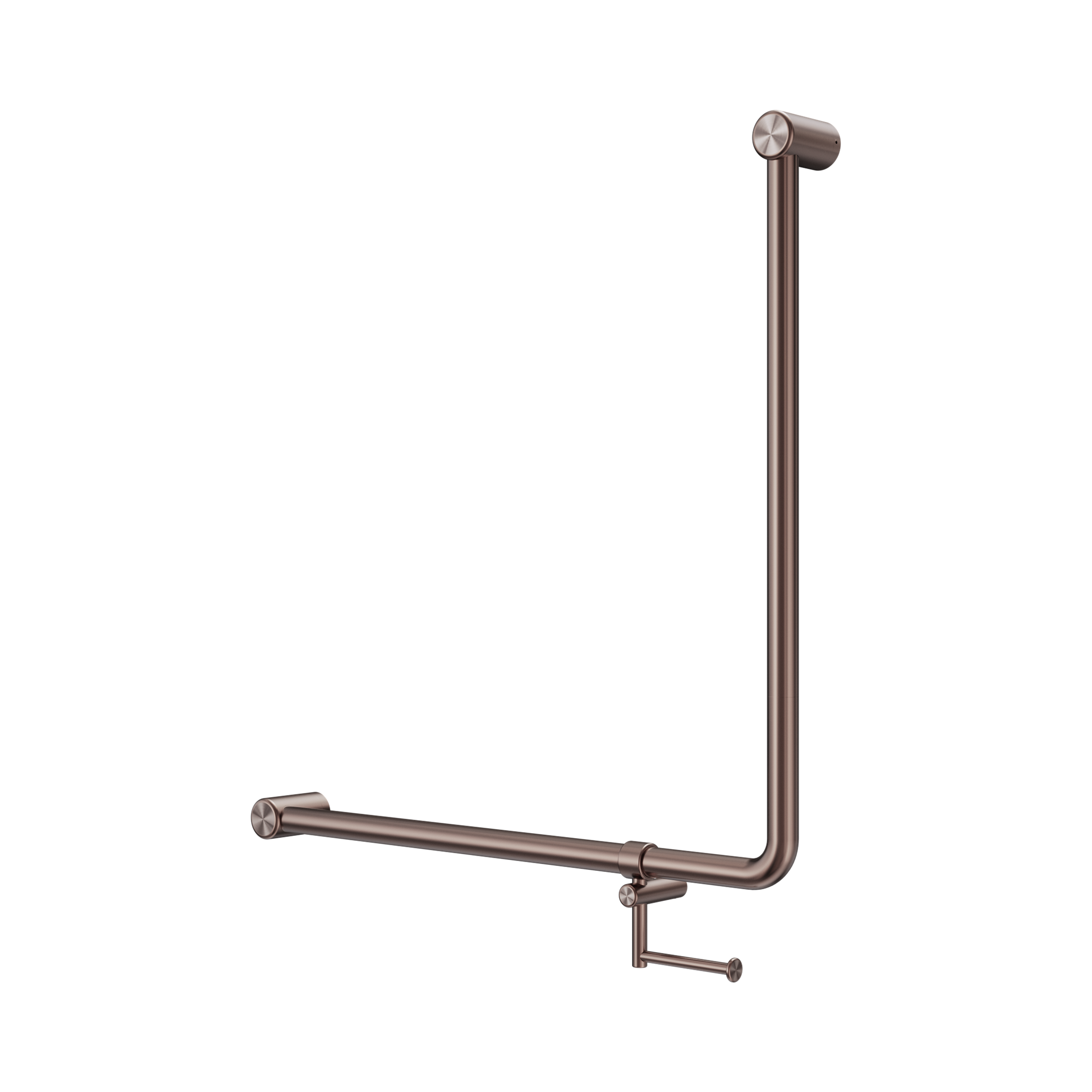 NRCR3290bh BZ Mecca Care 32mm 90 Degree Bent Tube Grab Rail 750 X750mm With Toilet Roll Holder Brushed Bronze image 1