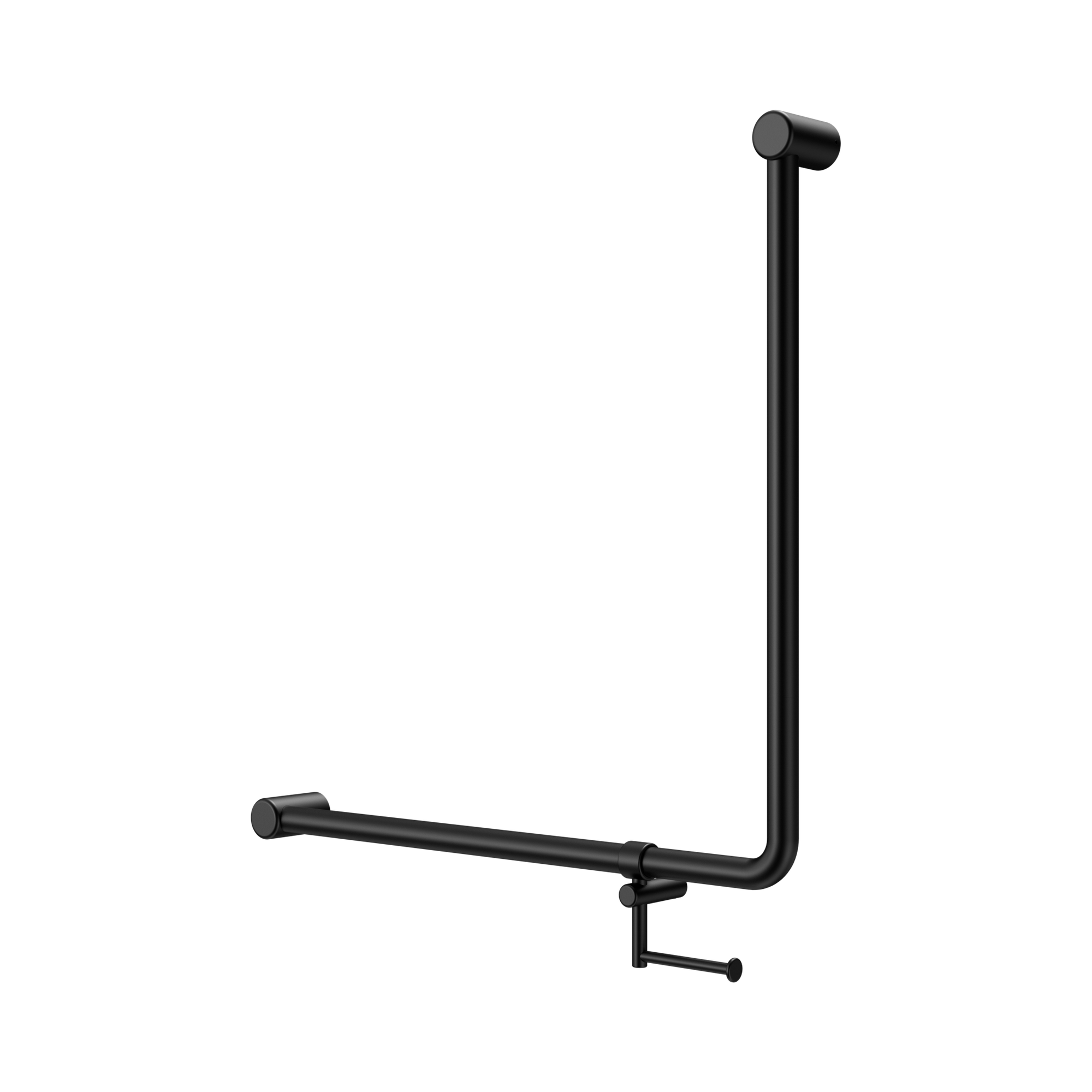 NRCR3290bh MB Mecca Care 32mm 90 Degree Bent Tube Grab Rail 750 X750mm With Toilet Roll Holder Matte Black image 1