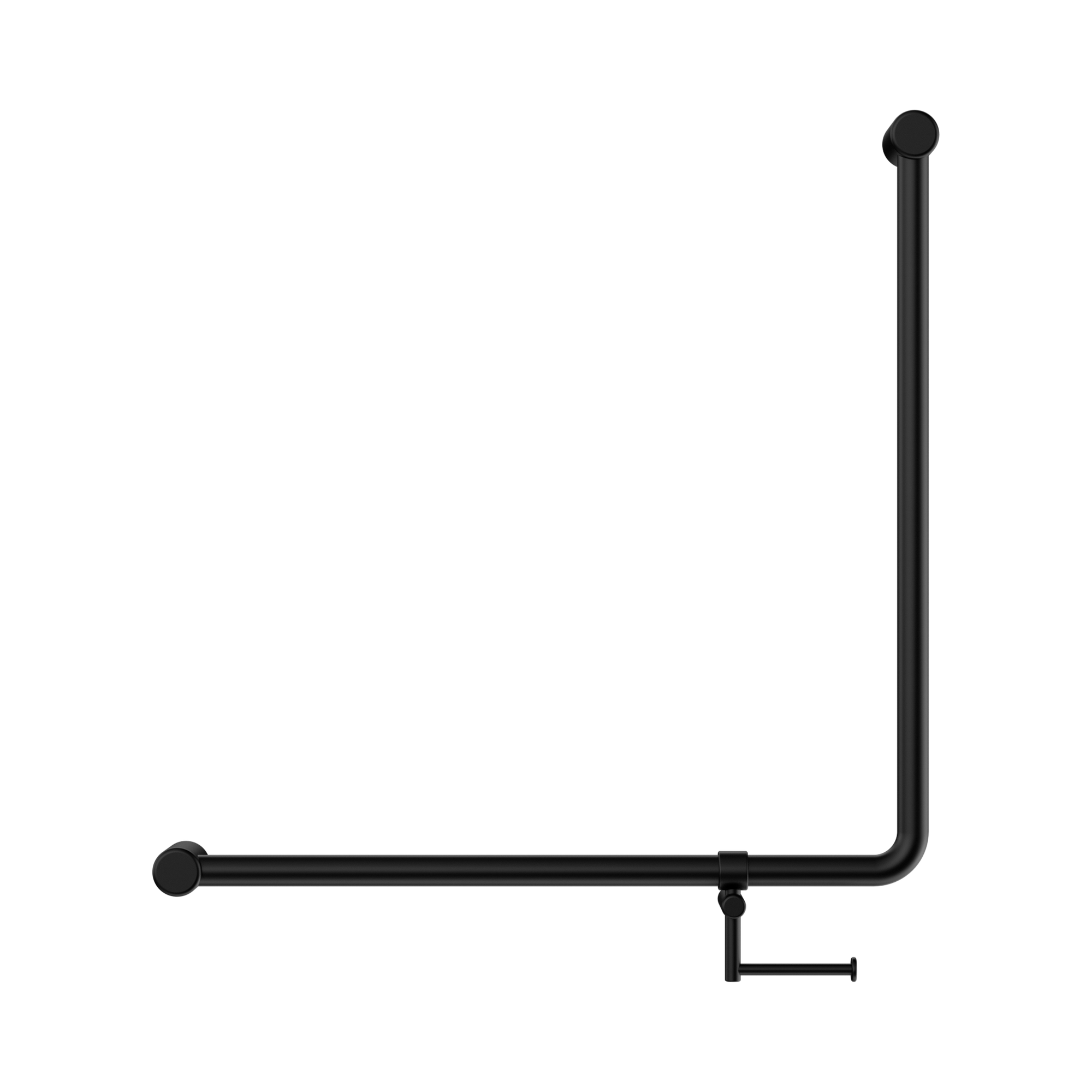 NRCR3290bh MB Mecca Care 32mm 90 Degree Bent Tube Grab Rail 750 X750mm With Toilet Roll Holder Matte Black image 2