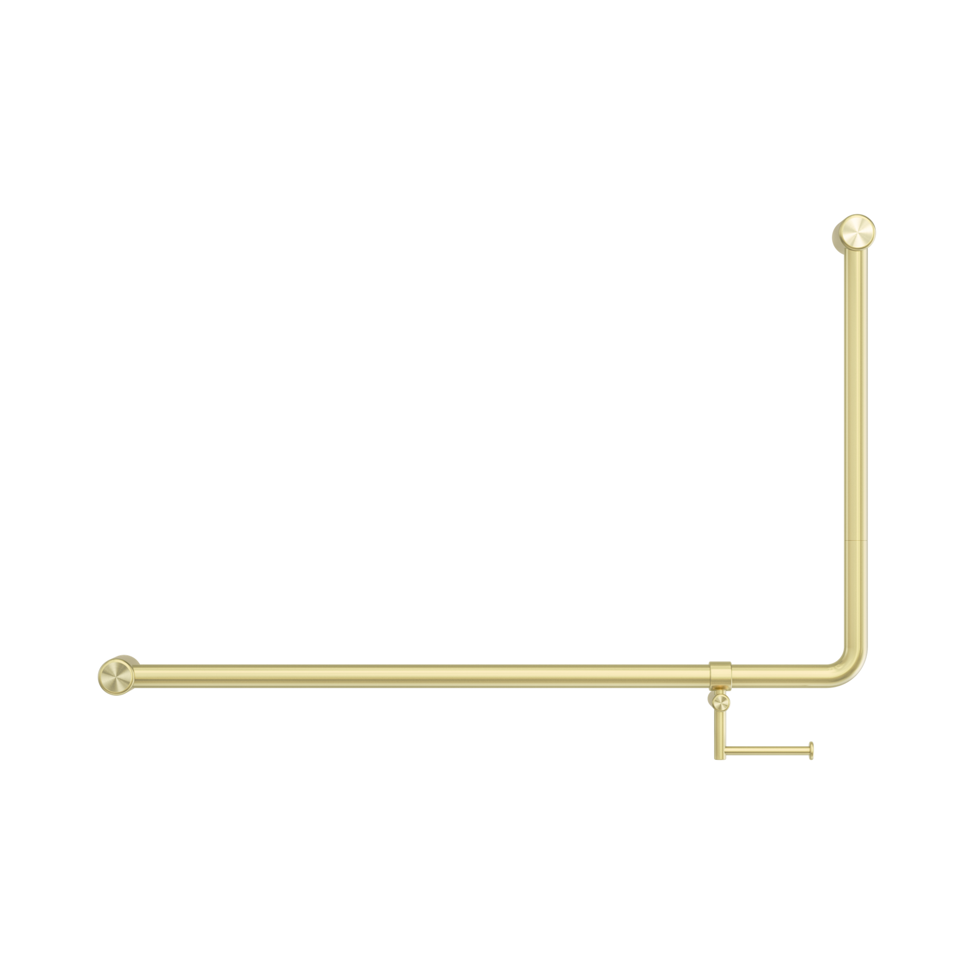 NRCR3290eh BG Mecca Care 32mm DDA 90 Degree Bent Tube Grab Rail 600 X1000mm With Toilet Roll Holder Brushed Gold image 2