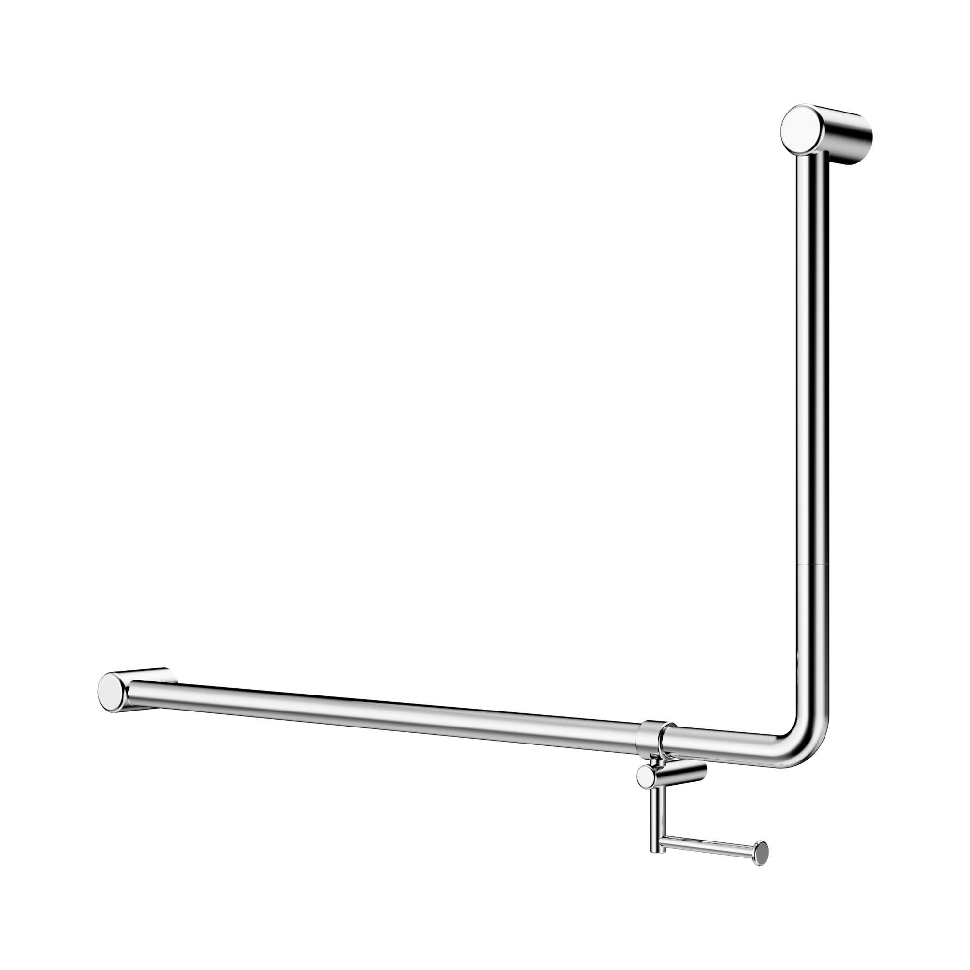 NRCR3290eh CH Mecca Care 32mm DDA 90 Degree Bent Tube Grab Rail 600 X1000mm With Toilet Roll Holder Chrome image 1
