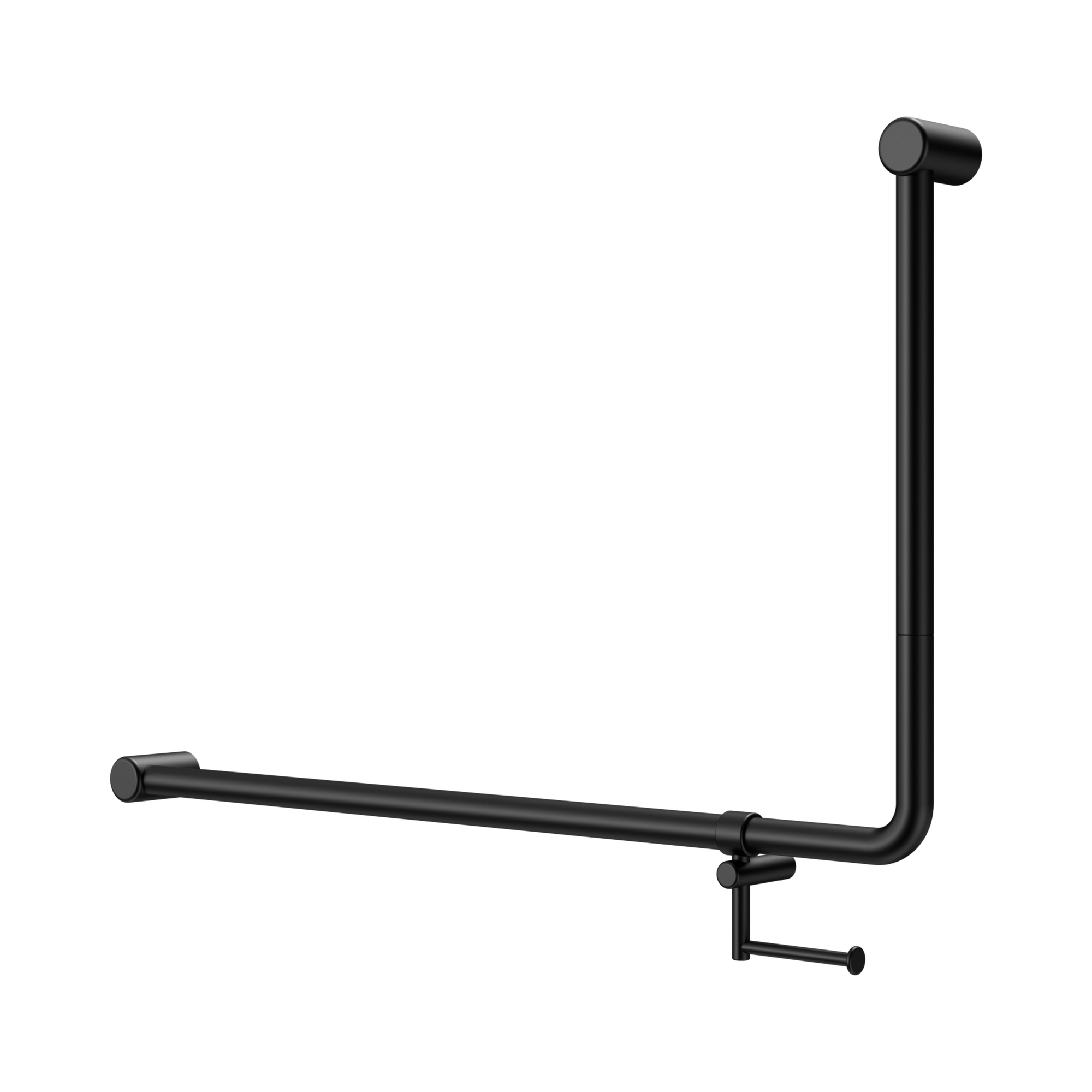 NRCR3290eh MB Mecca Care 32mm DDA 90 Degree Bent Tube Grab Rail 600 X1000mm With Toilet Roll Holder Matte Black image 1