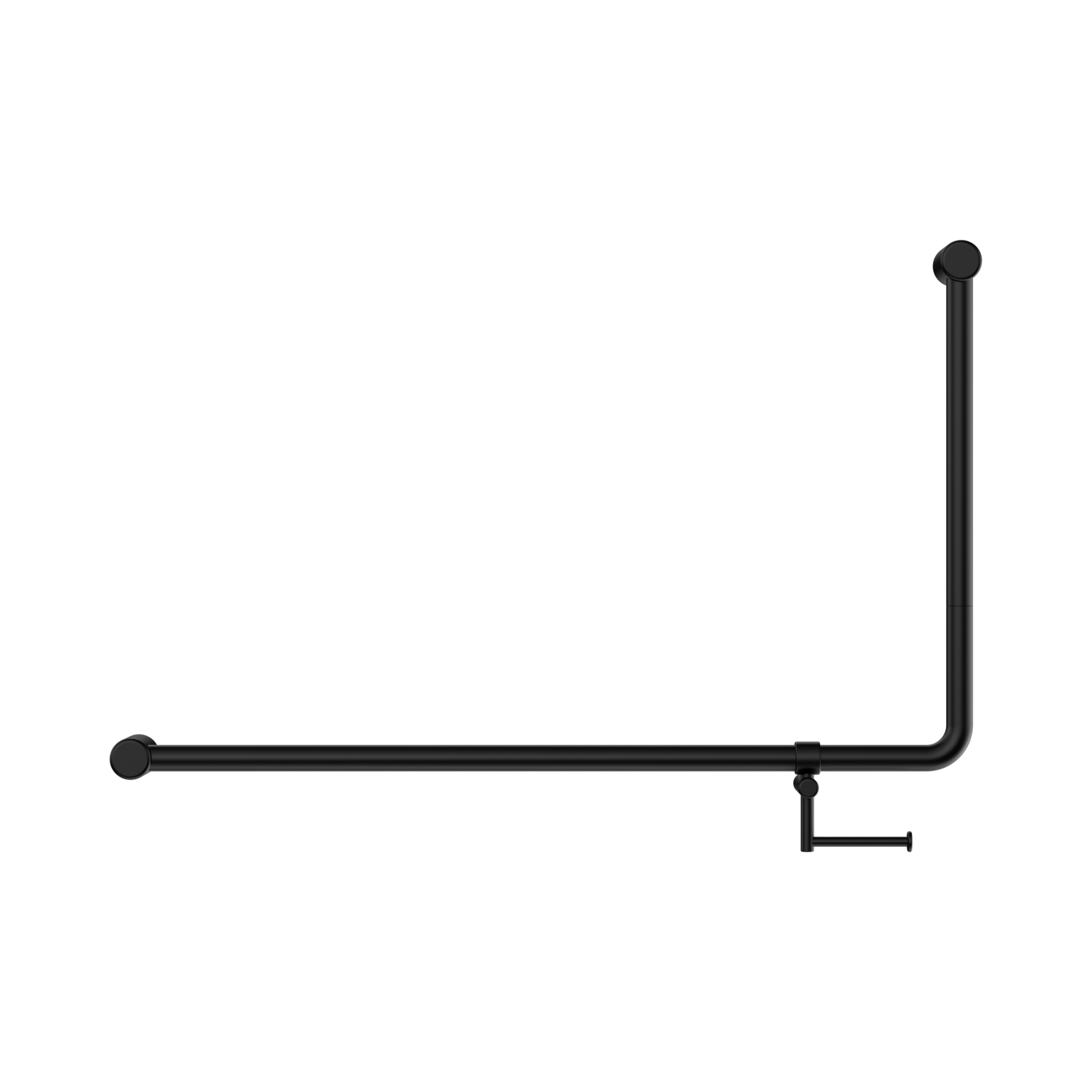 NRCR3290eh MB Mecca Care 32mm DDA 90 Degree Bent Tube Grab Rail 600 X1000mm With Toilet Roll Holder Matte Black image 2
