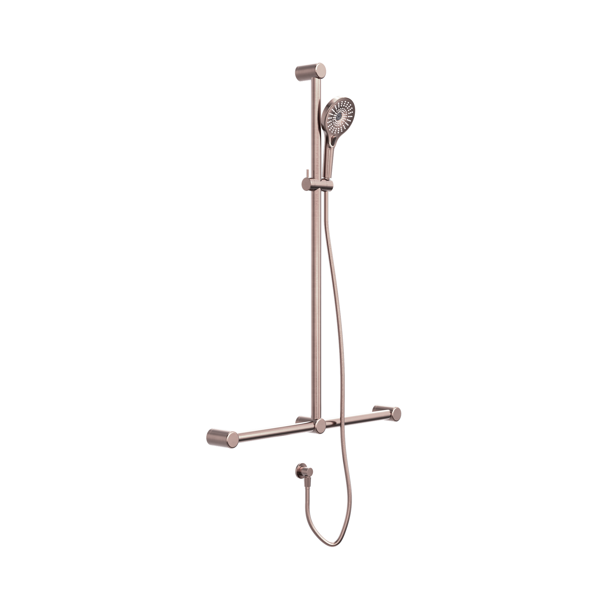 NRCS006 BZ Mecca Care 32mm T Bar Grab Rail And Adjustable Shower Set 1100 X750mm Brushed Bronze image 1