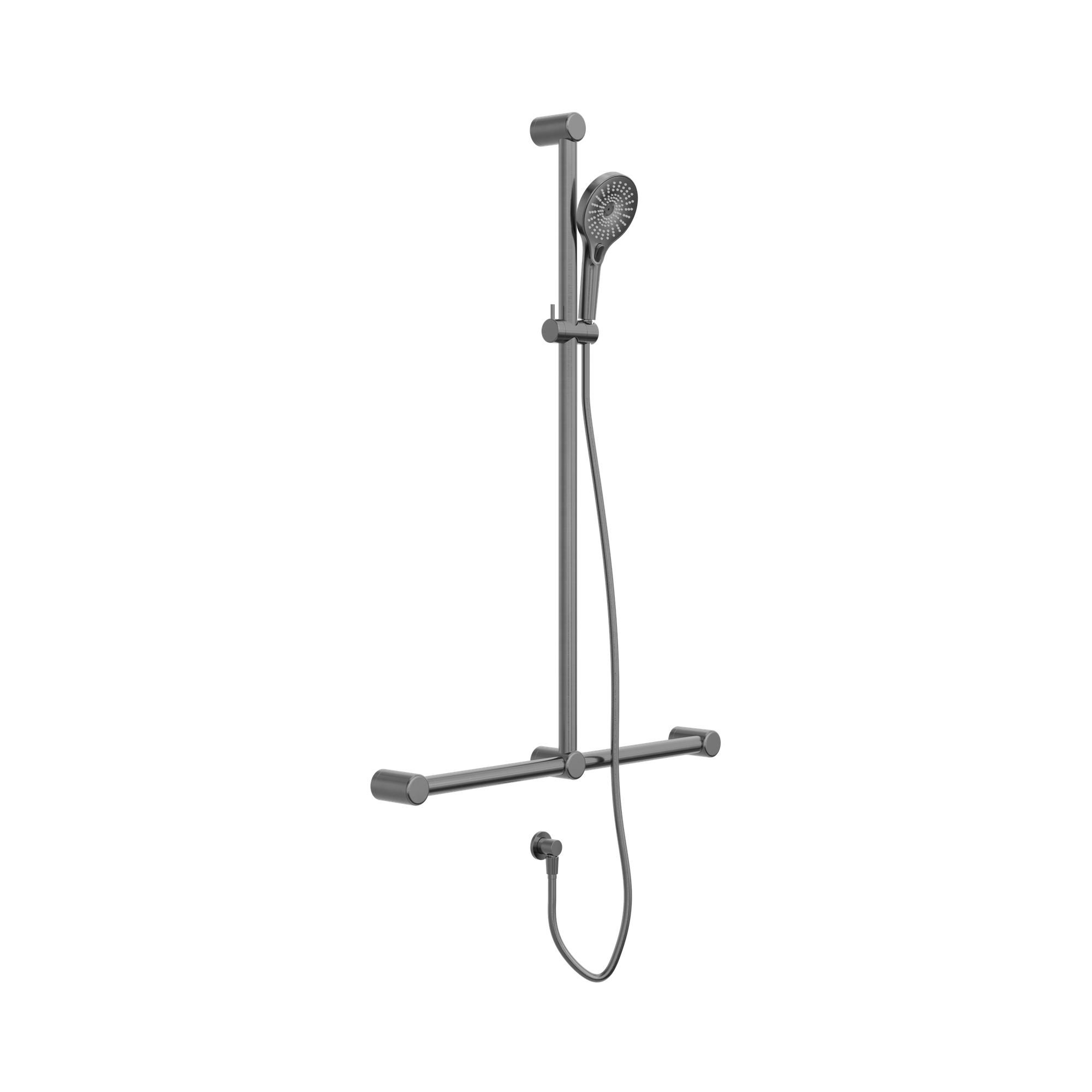 NRCS006 GM Mecca Care 32mm T Bar Grab Rail And Adjustable Shower Set 1100 X750mm Gun Metal image 1