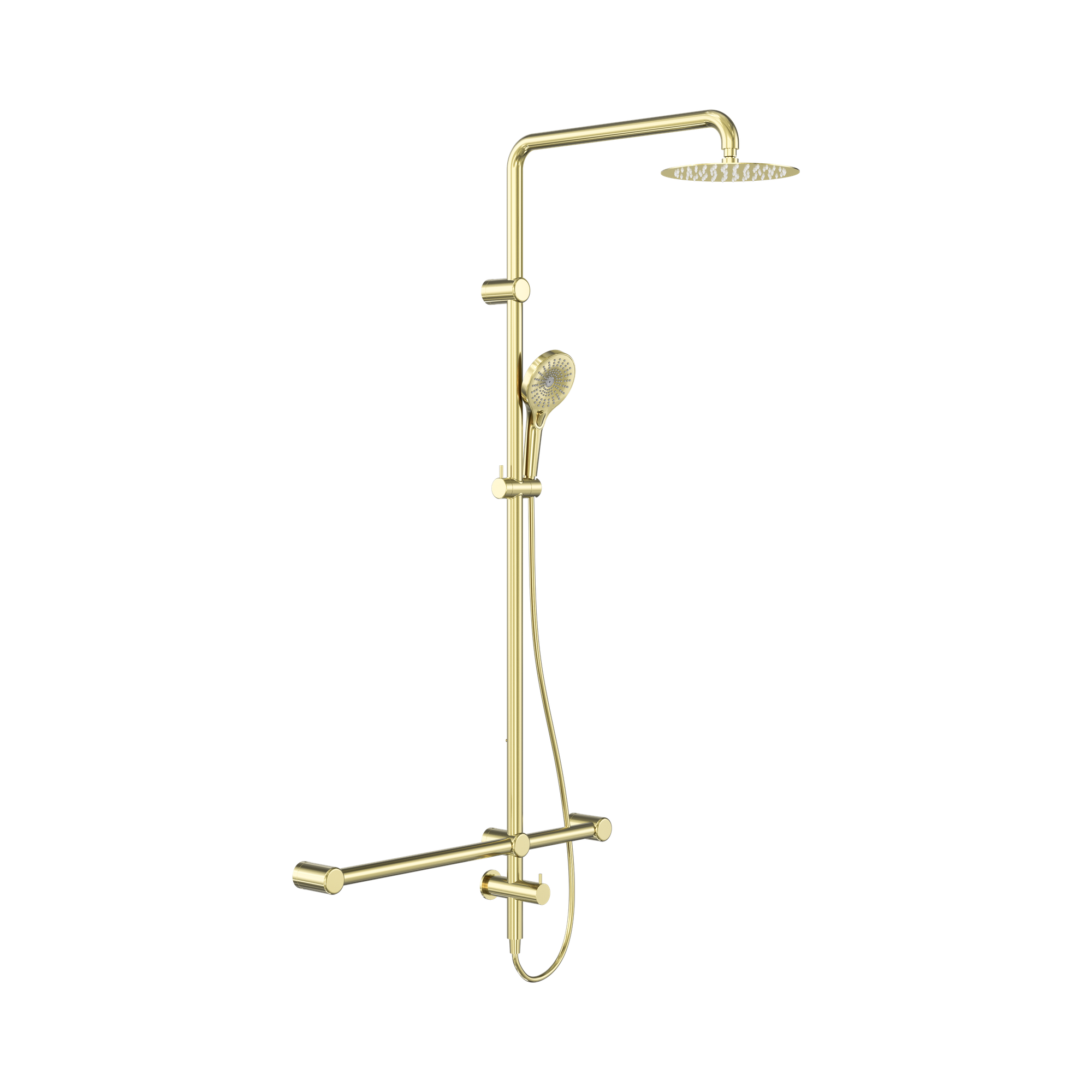 NRCS008 BG Mecca Care 32mm T Bar Grab Rail 1100x750mm Twin Shower Set Brushed Gold image 1
