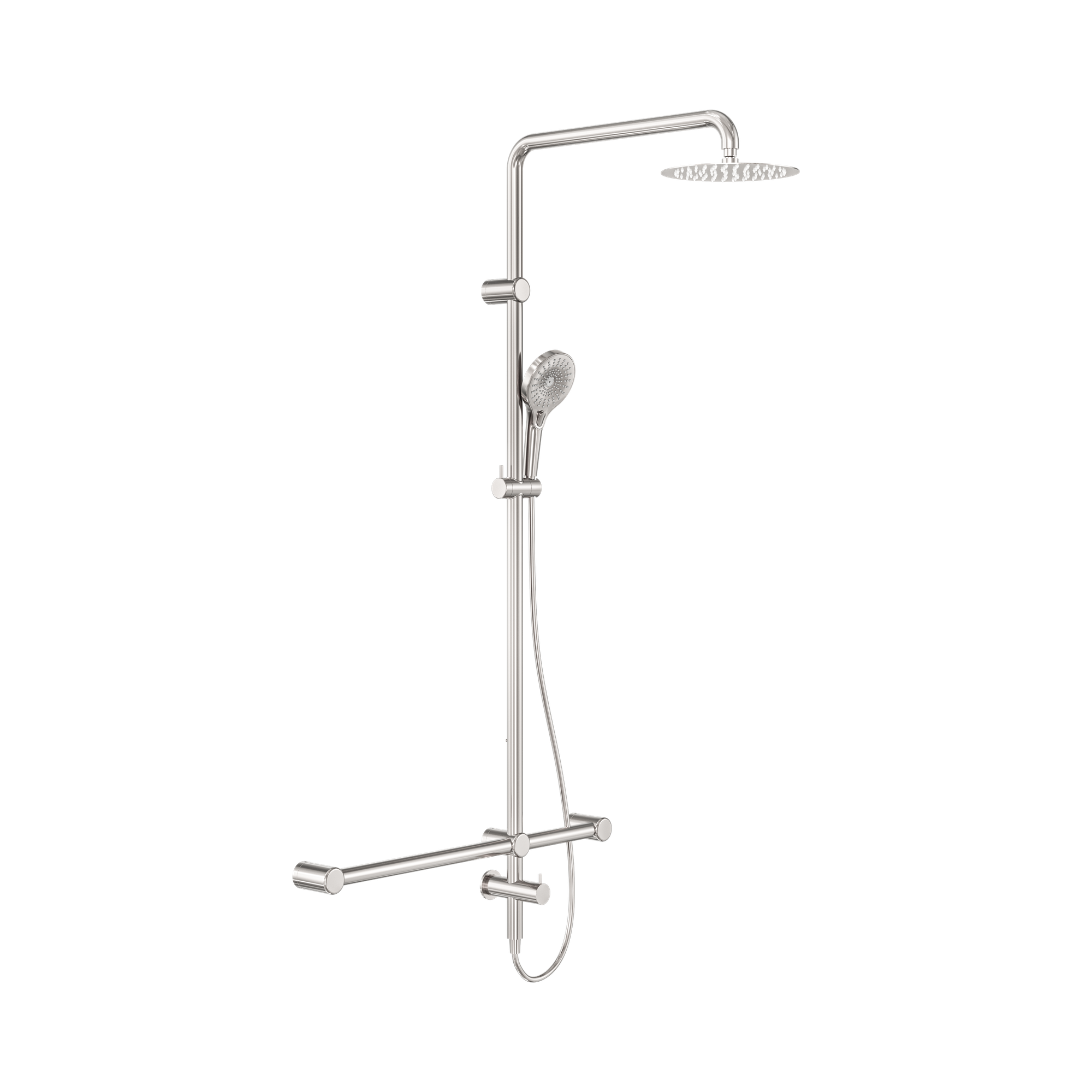 NRCS008 BN Mecca Care 32mm T Bar Grab Rail 1100x750mm Twin Shower Set Brushed Nickel image 1