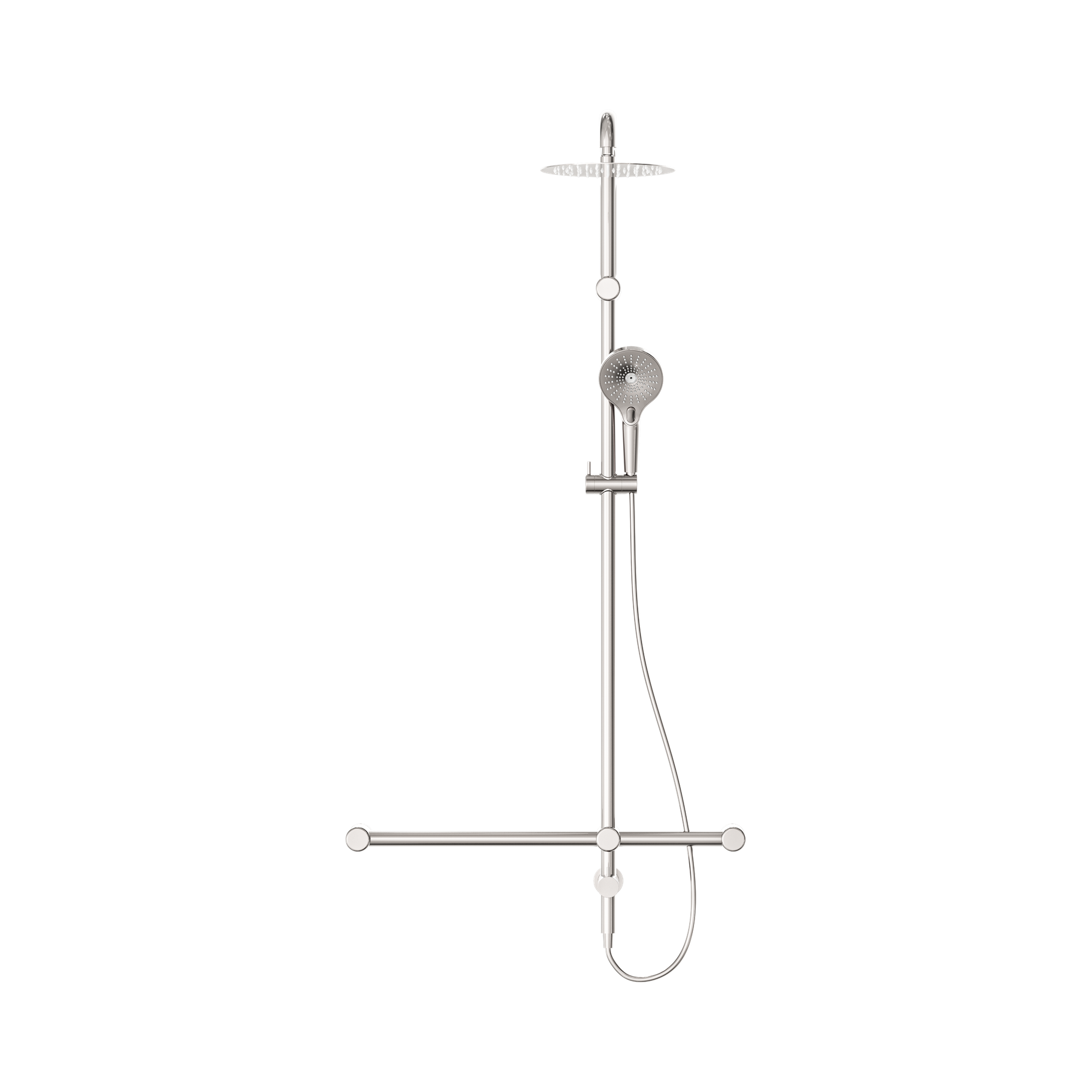 NRCS008 BN Mecca Care 32mm T Bar Grab Rail 1100x750mm Twin Shower Set Brushed Nickel image 3