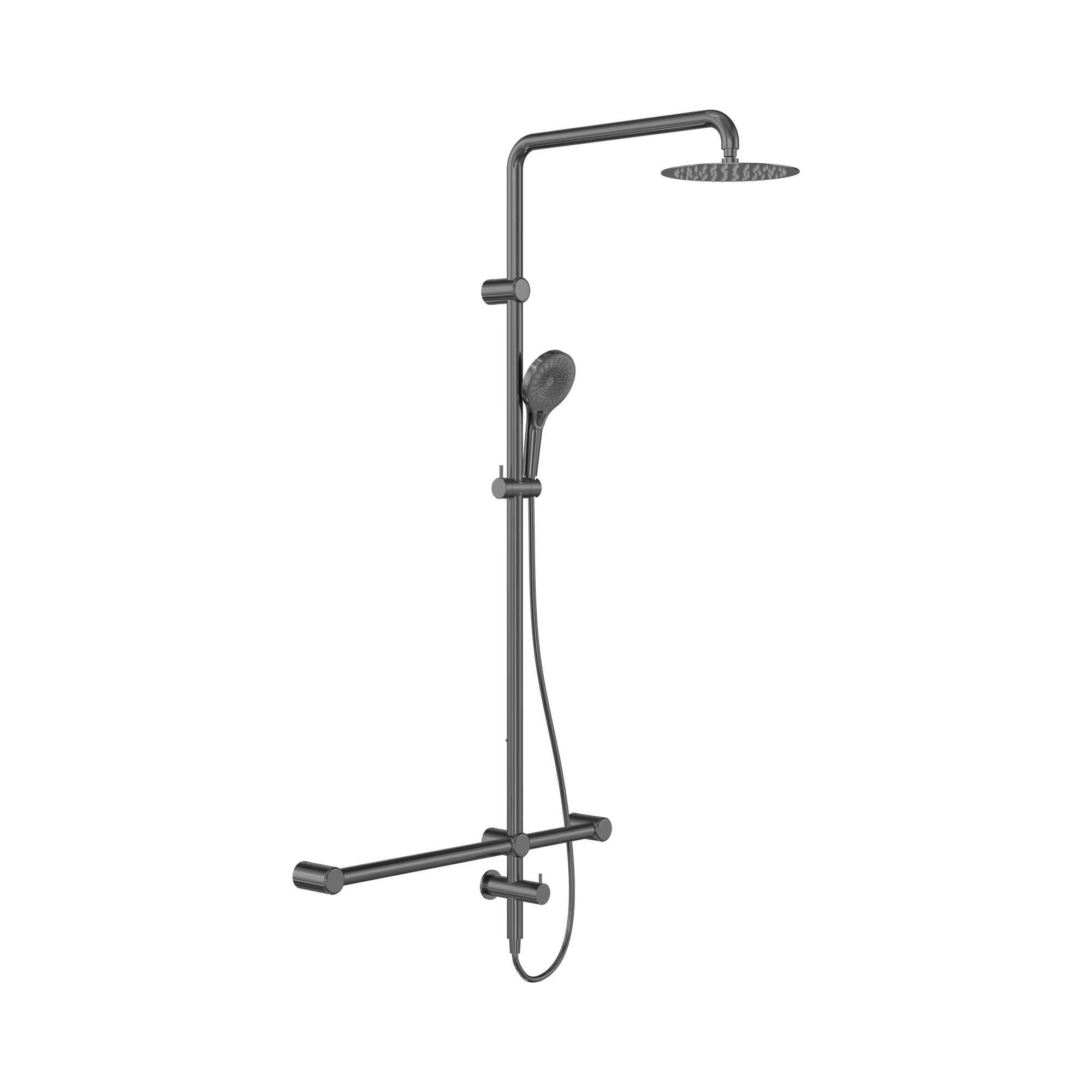 NRCS008 GM Mecca Care 32mm T Bar Grab Rail 1100x750mm Twin Shower Set Gun Metal image 1