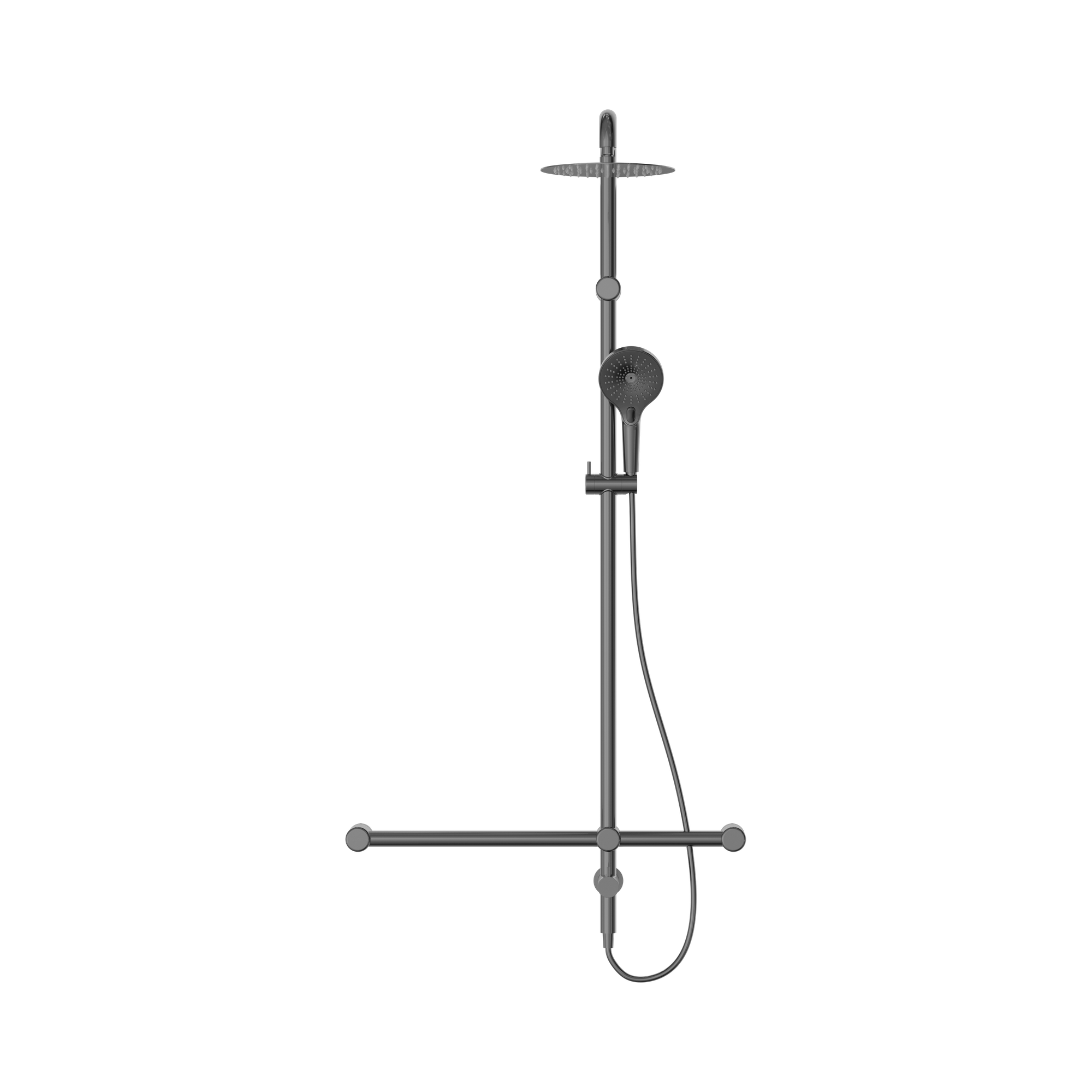 NRCS008 GM Mecca Care 32mm T Bar Grab Rail 1100x750mm Twin Shower Set Gun Metal image 2