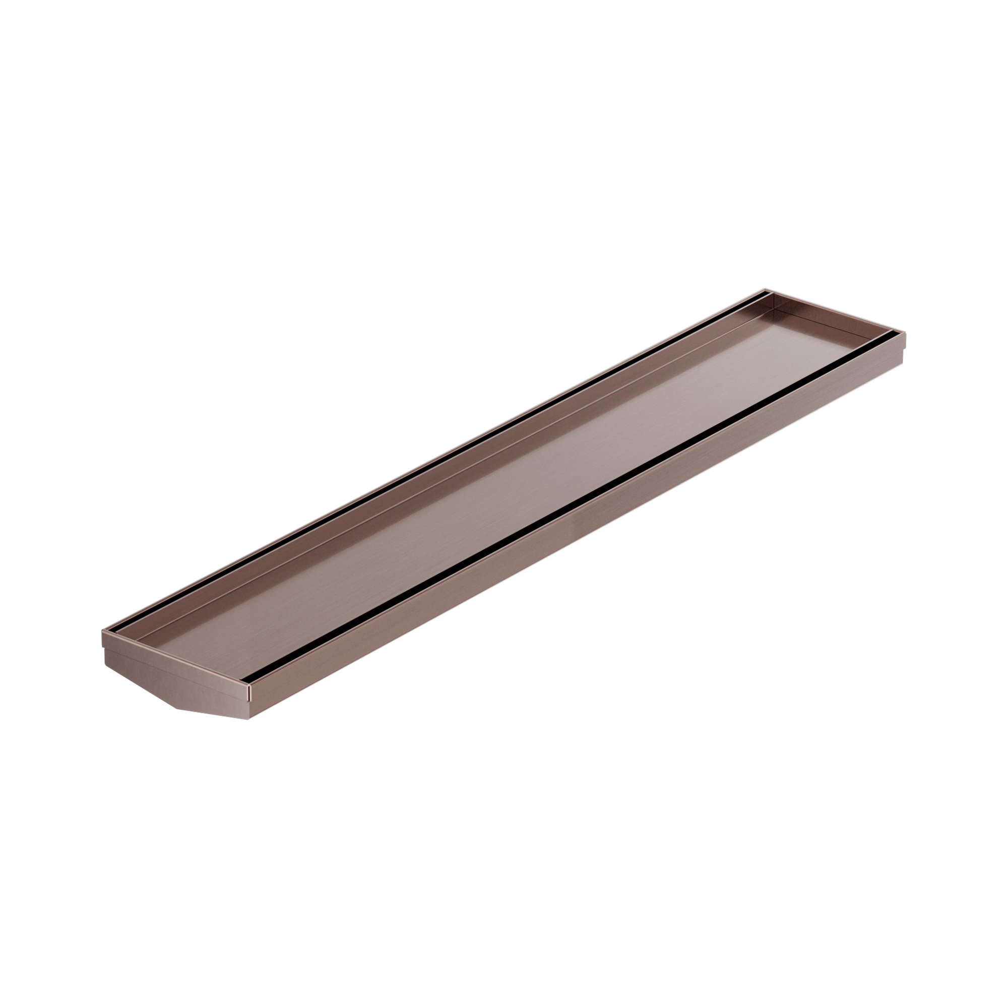 NRFG004 BZ Tile Insert V Channel 600mm Floor Grate 80mm 89mm Outlet Without Outlet And Hole Saw Brushed Bronze image 1