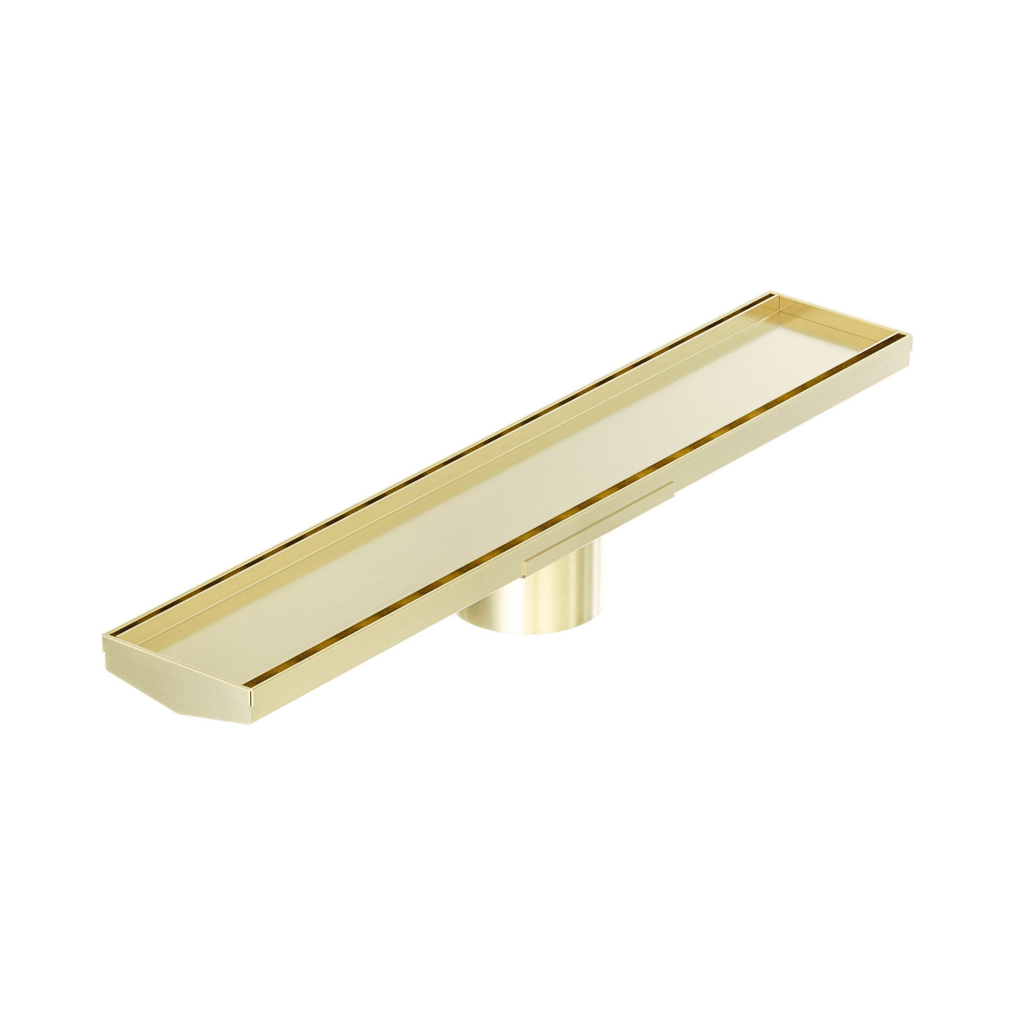 NRFG004 HSBG Tile Insert V Channel 600mm Floor Grate 89mm Outlet With Hole Saw Brushed Gold image 1