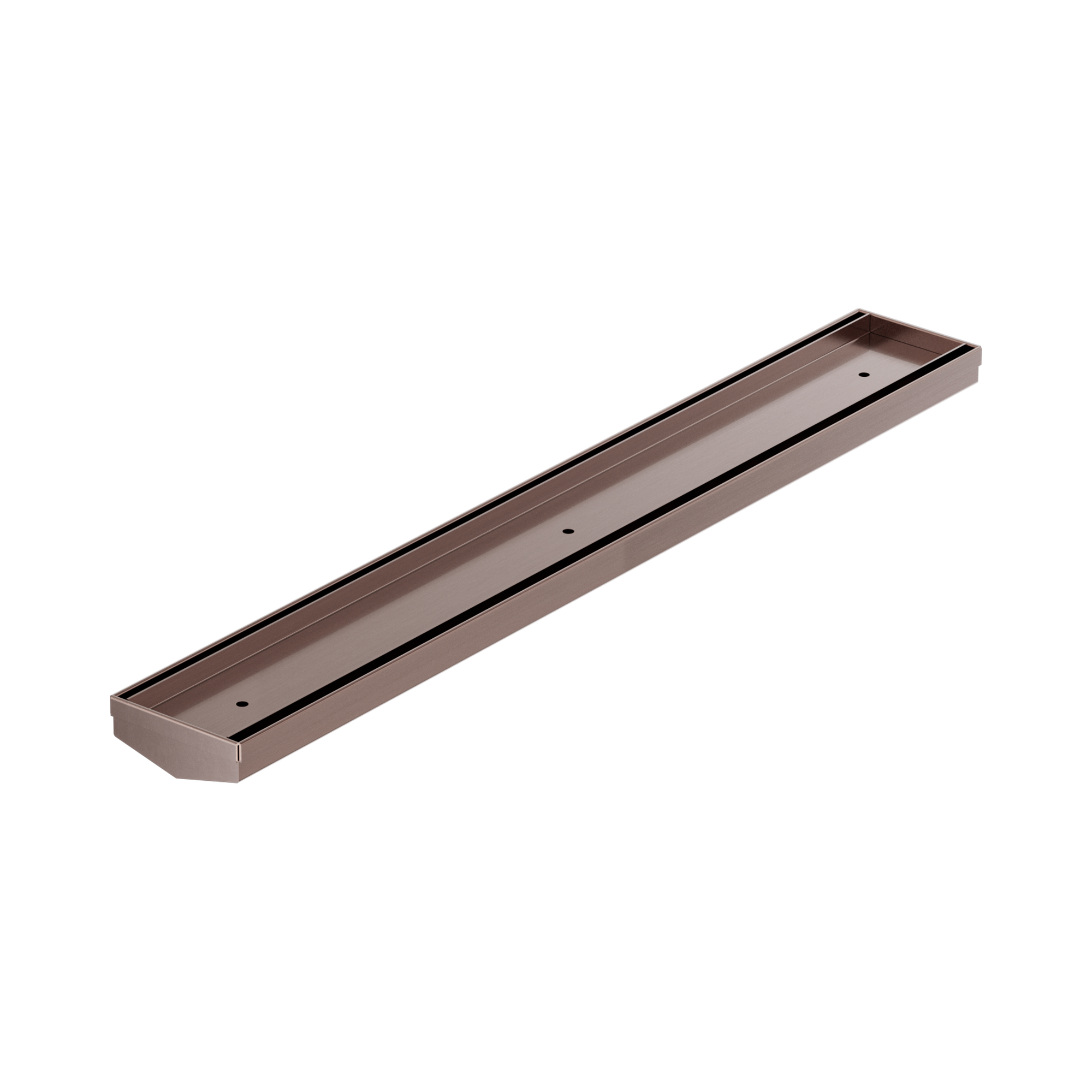 NRFG006 BZ Tile Insert V Channel 600mm Floor Grate 50mm Outlet Without Outlet And Hole Saw Brushed Bronze image 1