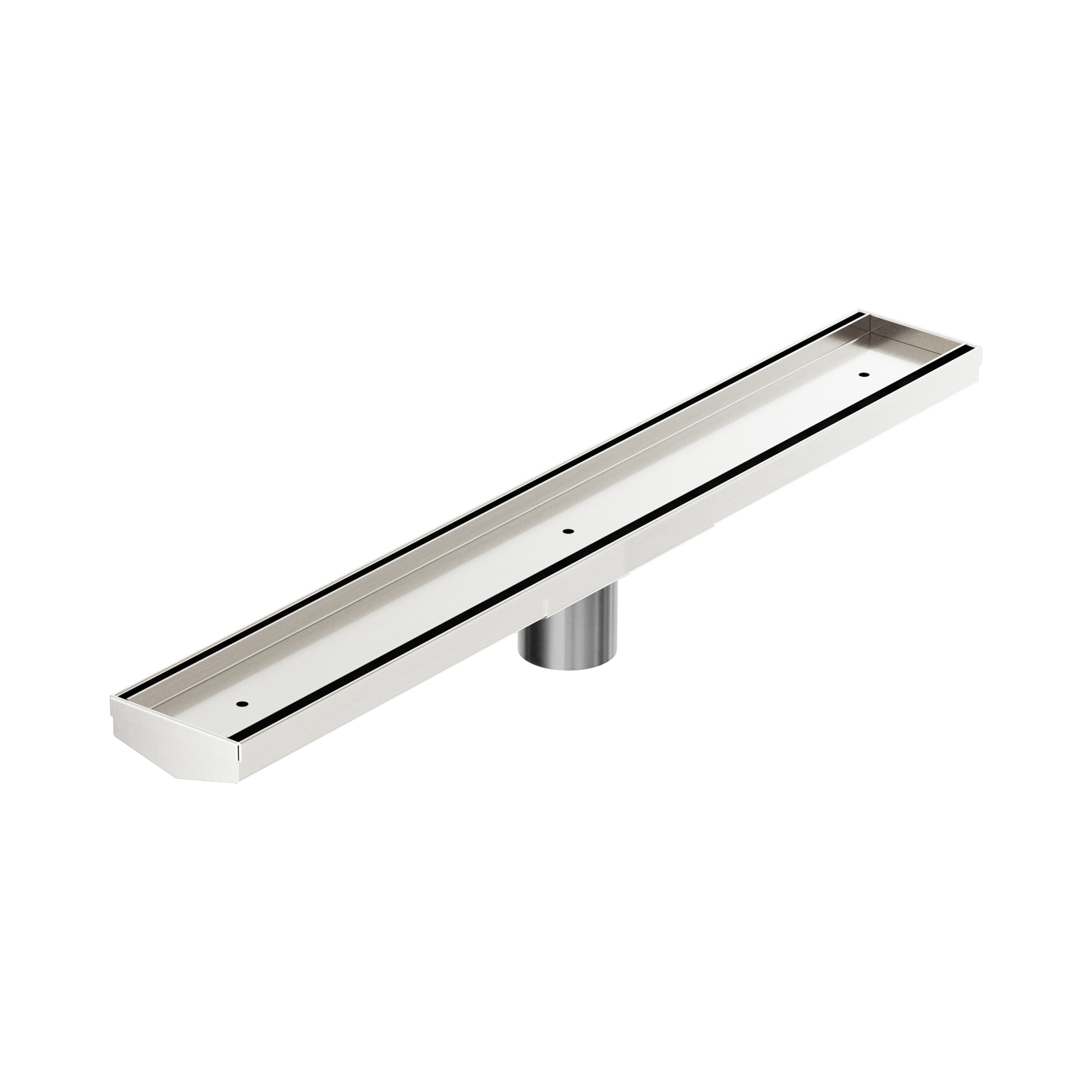 NRFG006 HSBN Tile Insert V Channel 600mm Floor Grate 50mm Outlet With Hole Saw Brushed Nickel image 1