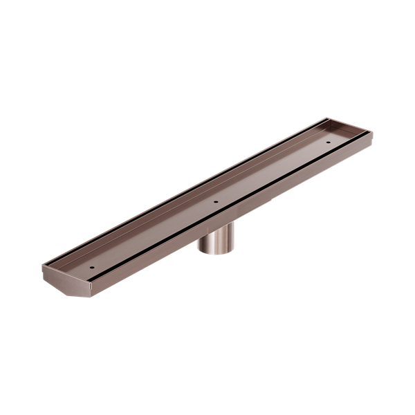NRFG006 HSBZ Tile Insert V Channel 600mm Floor Grate 50mm Outlet With Hole Saw Brushed Bronze Thumb