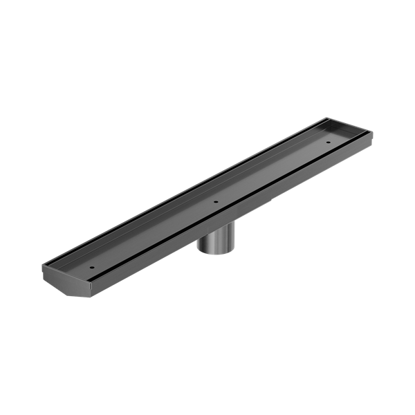 NRFG006 HSGM Tile Insert V Channel 600mm Floor Grate 50mm Outlet With Hole Saw Gun Metal Thumb