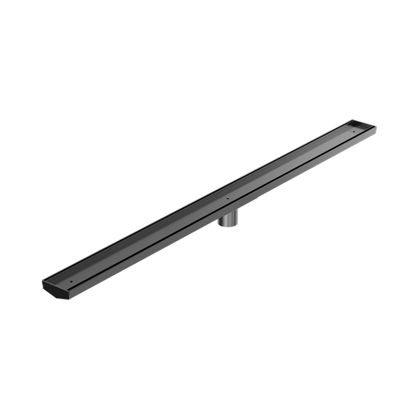 NRFG007 HSGM Tile Insert V Channel 1200mm Floor Grate 50mm Outlet With Hole Saw Gun Metal Thumb