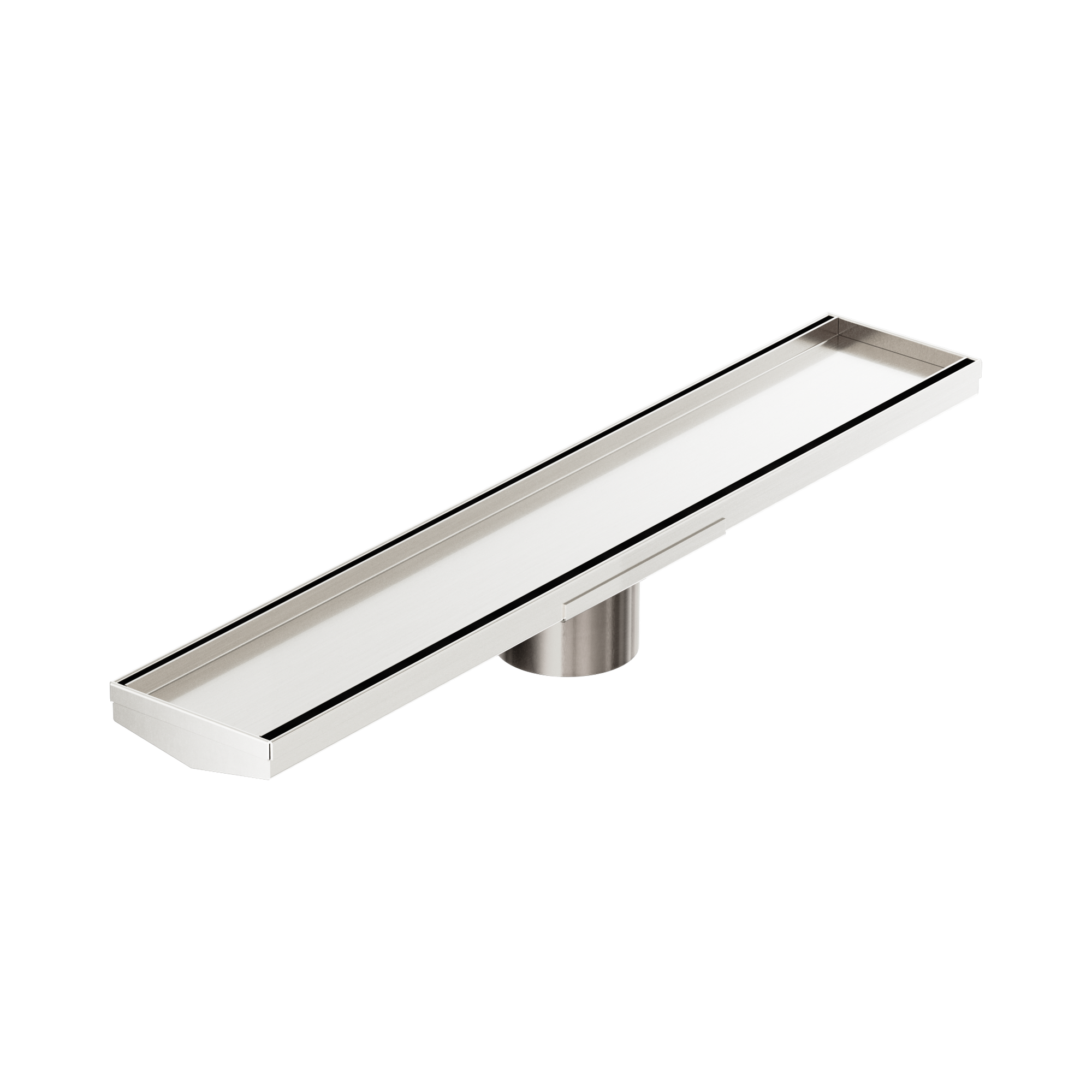 NRFG008 HSBN Tile Insert V Channel 600mm Floor Grate 80mm Outlet With Hole Saw Brushed Nickel image 1