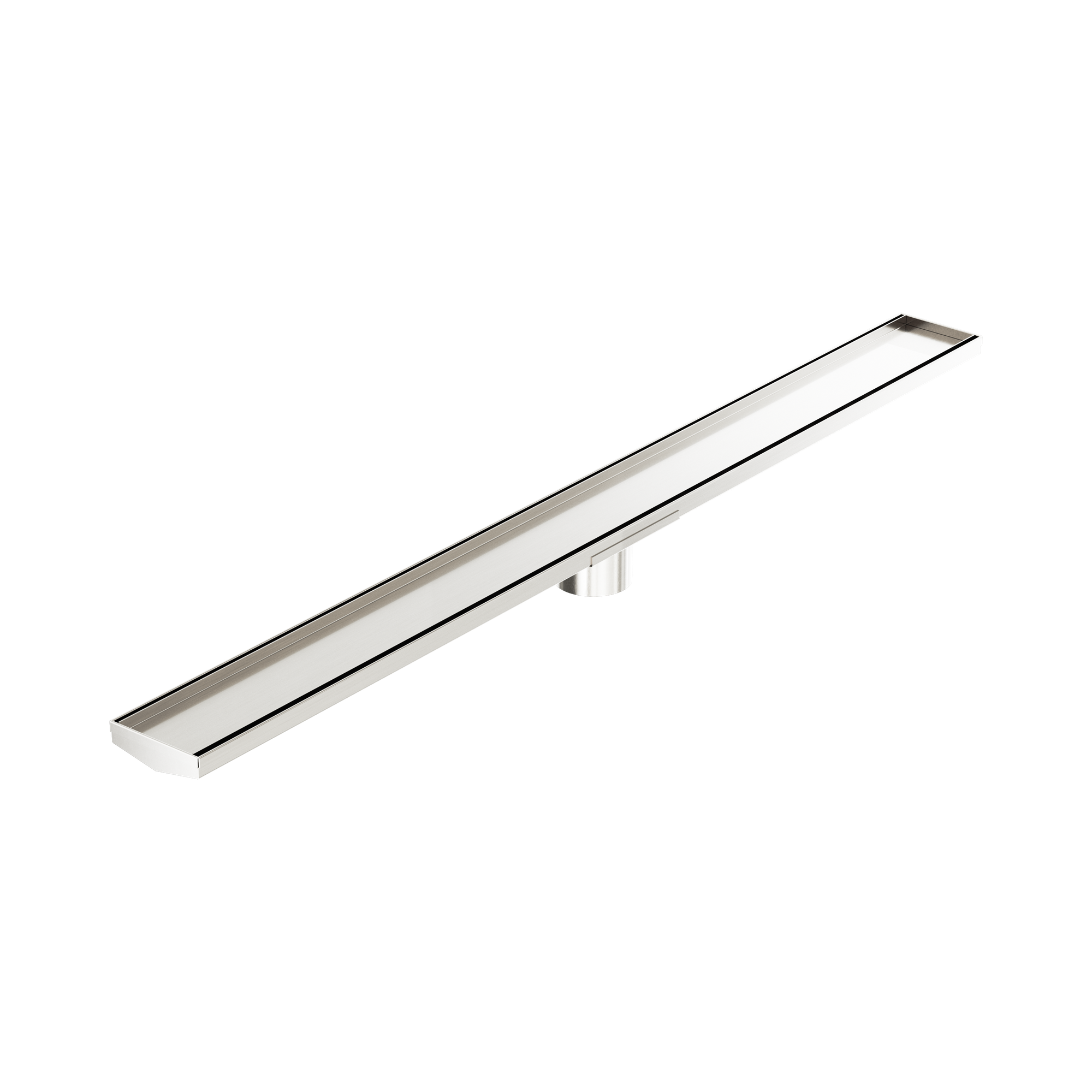 NRFG009 HSBN Tile Insert V Channel 1200mm Floor Grate 80mm Outlet With Hole Saw Brushed Nickel image 1