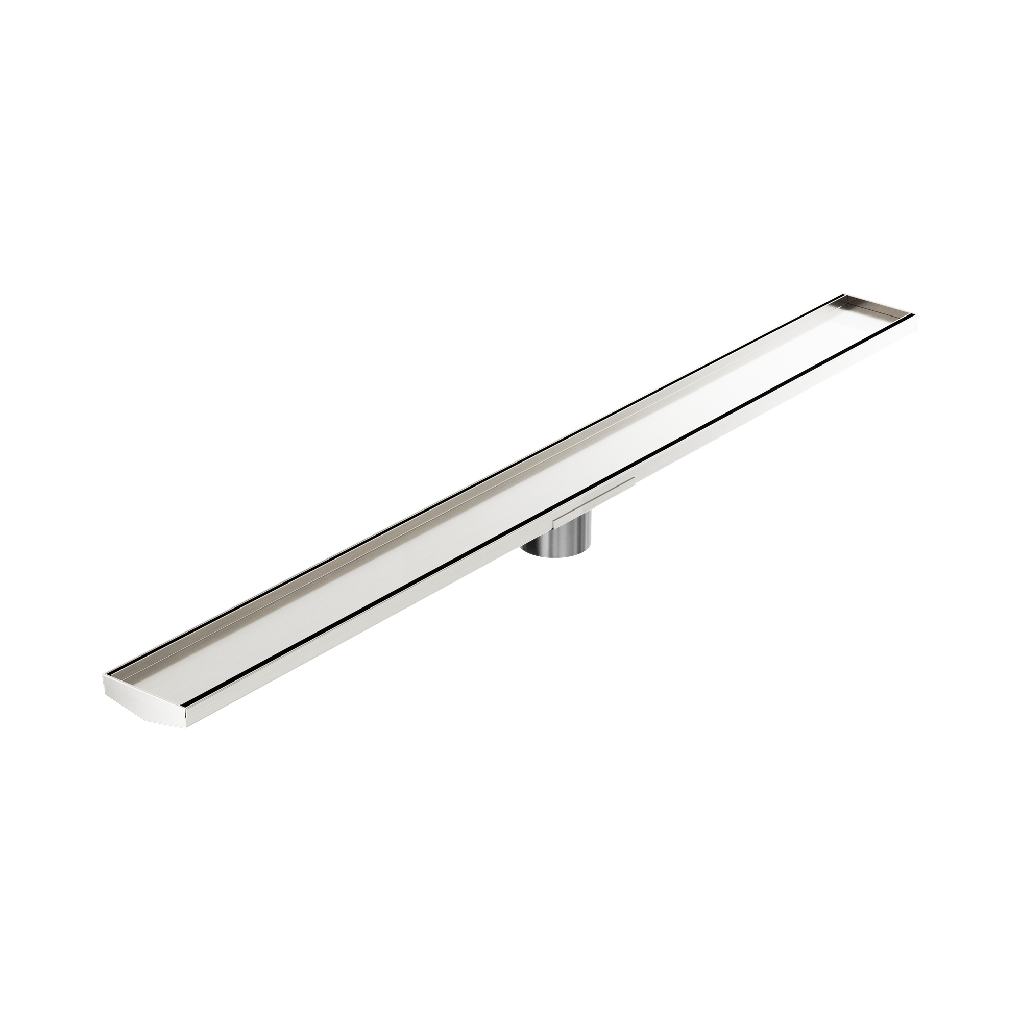 NRFG009 HSBN Tile Insert V Channel 1200mm Floor Grate 80mm Outlet With Hole Saw Brushed Nickel image 1