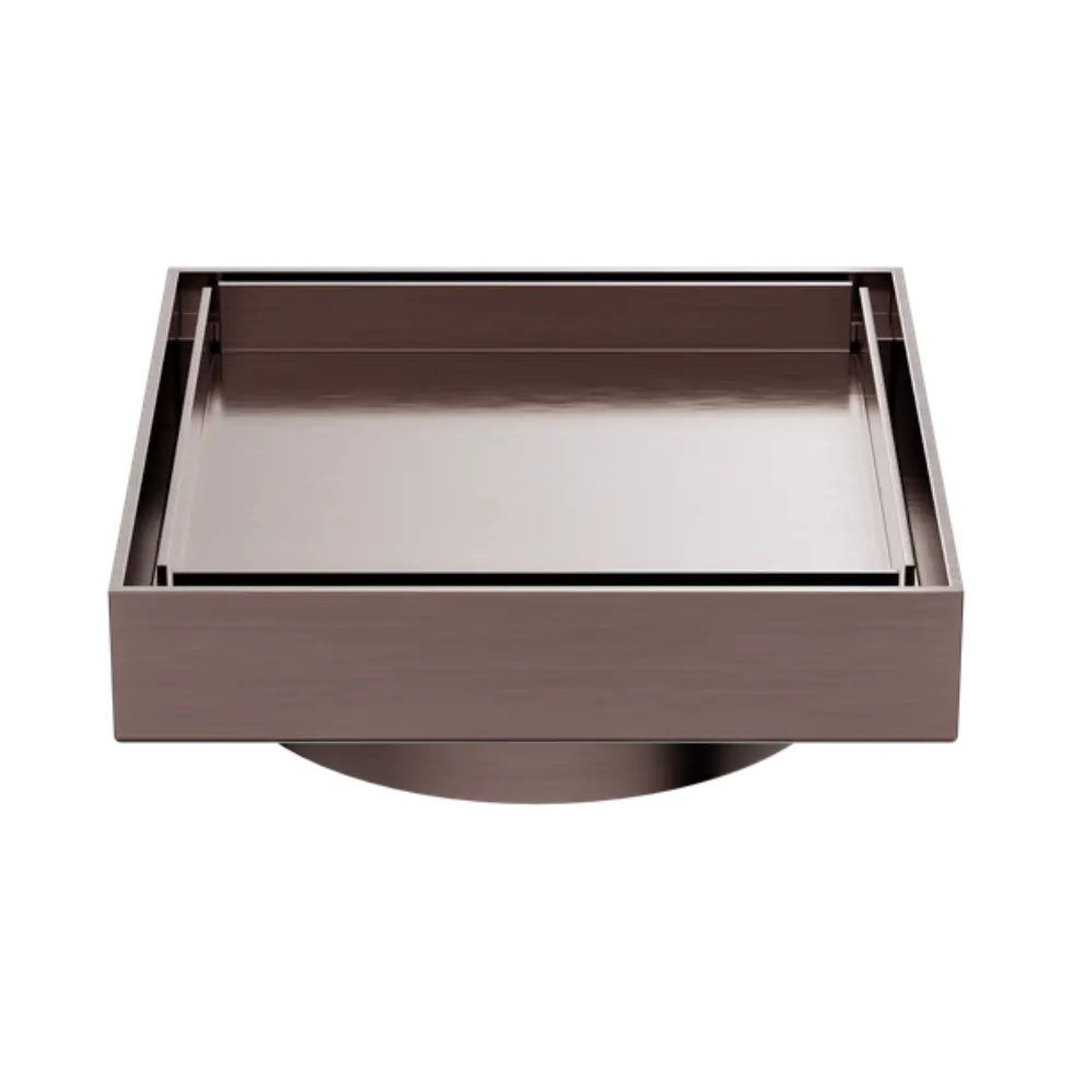 130mm Square Tile Insert Floor Waste 100mm Outlet Brushed Bronze