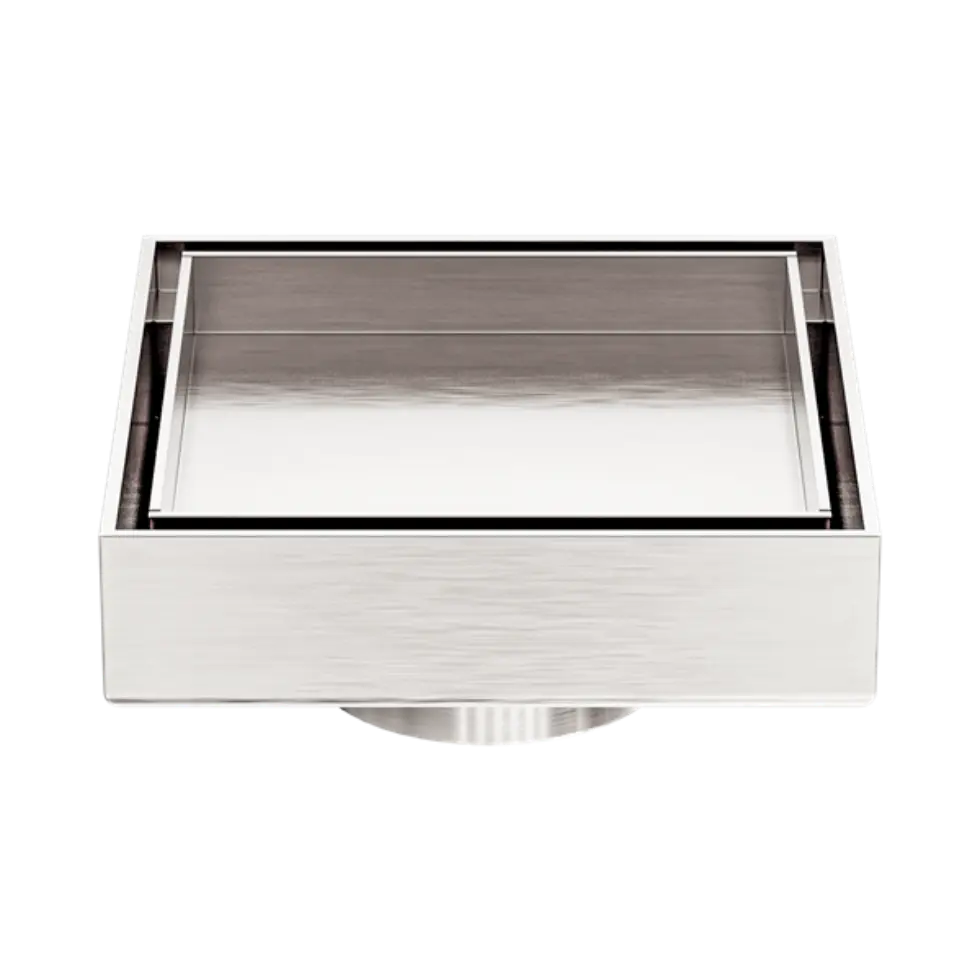 100mm Square Tile Insert Floor Waste 50mm Outlet Brushed Nickel