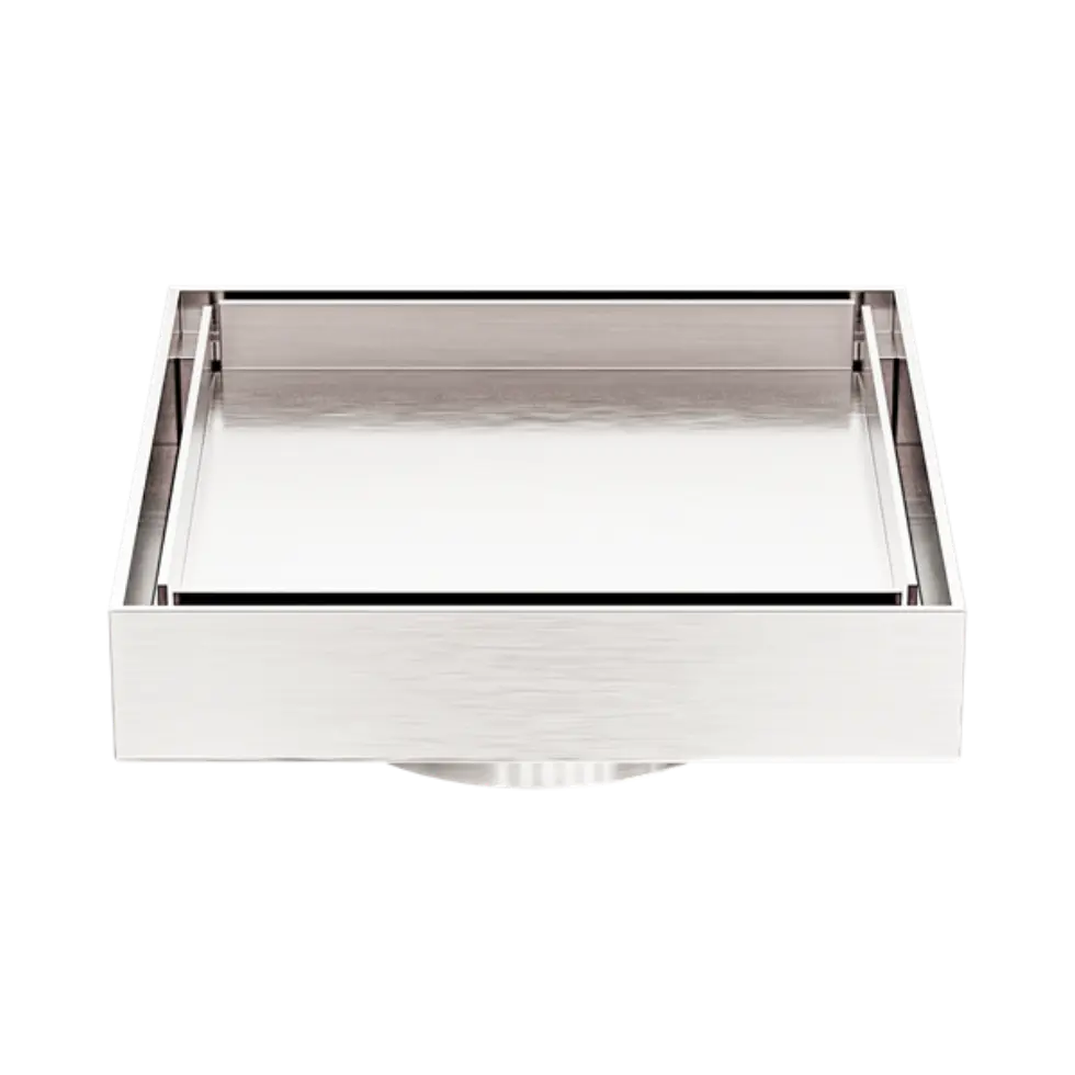 130mm Square Tile Insert Floor Waste 80mm Outlet Brushed Nickel