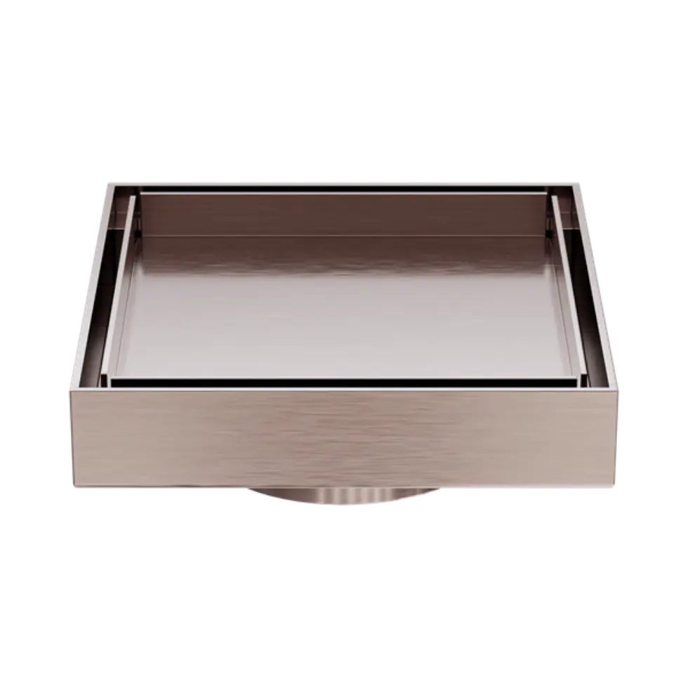 130mm Square Tile Insert Floor Waste 80mm Outlet Brushed Bronze