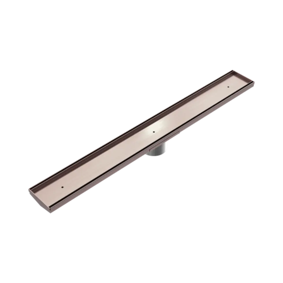 Tile Insert V Channel 800x106mm Floor Grate 90mm Outlet Brushed Bronze