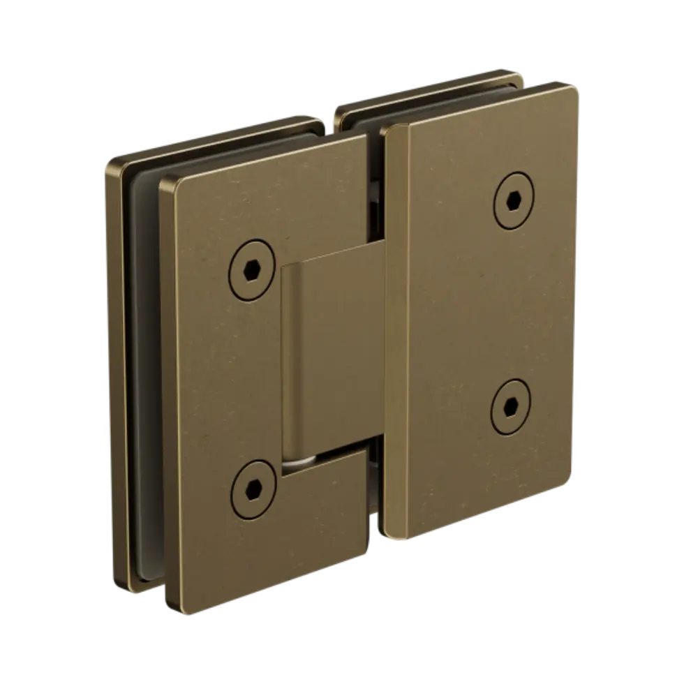 180 Degree Glass To Glass Shower Hinge 10mm Glass Tumbled Antique Brass