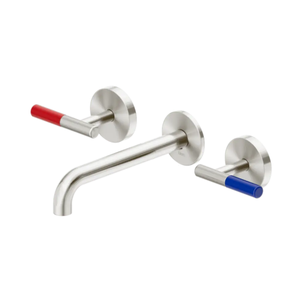 Mecca Care Lever Wall Basin/Bath Set 185mm Spout Brushed Nickel