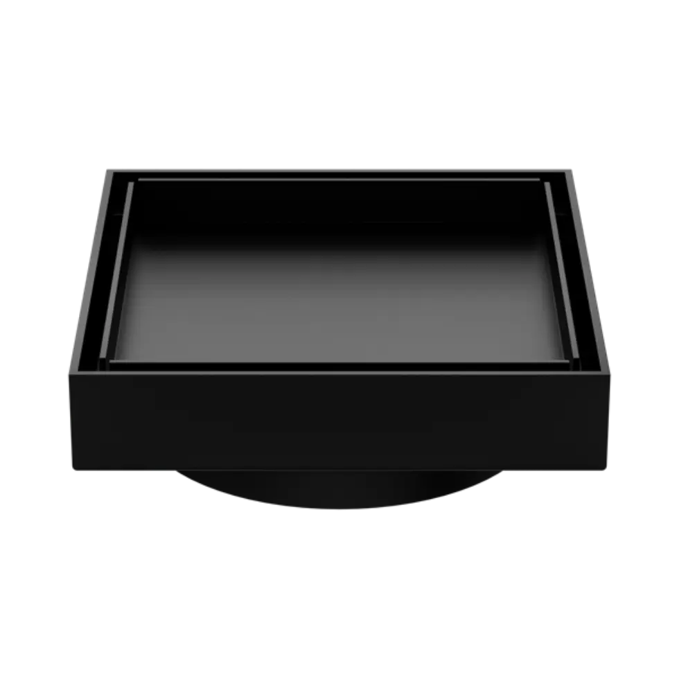 100mm Square Tile Insert Floor Waste 80mm Outlet Matte Black