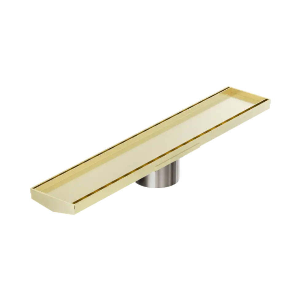 Tile Insert V Channel 600x106mm Floor Grate 90mm Outlet Brushed Gold