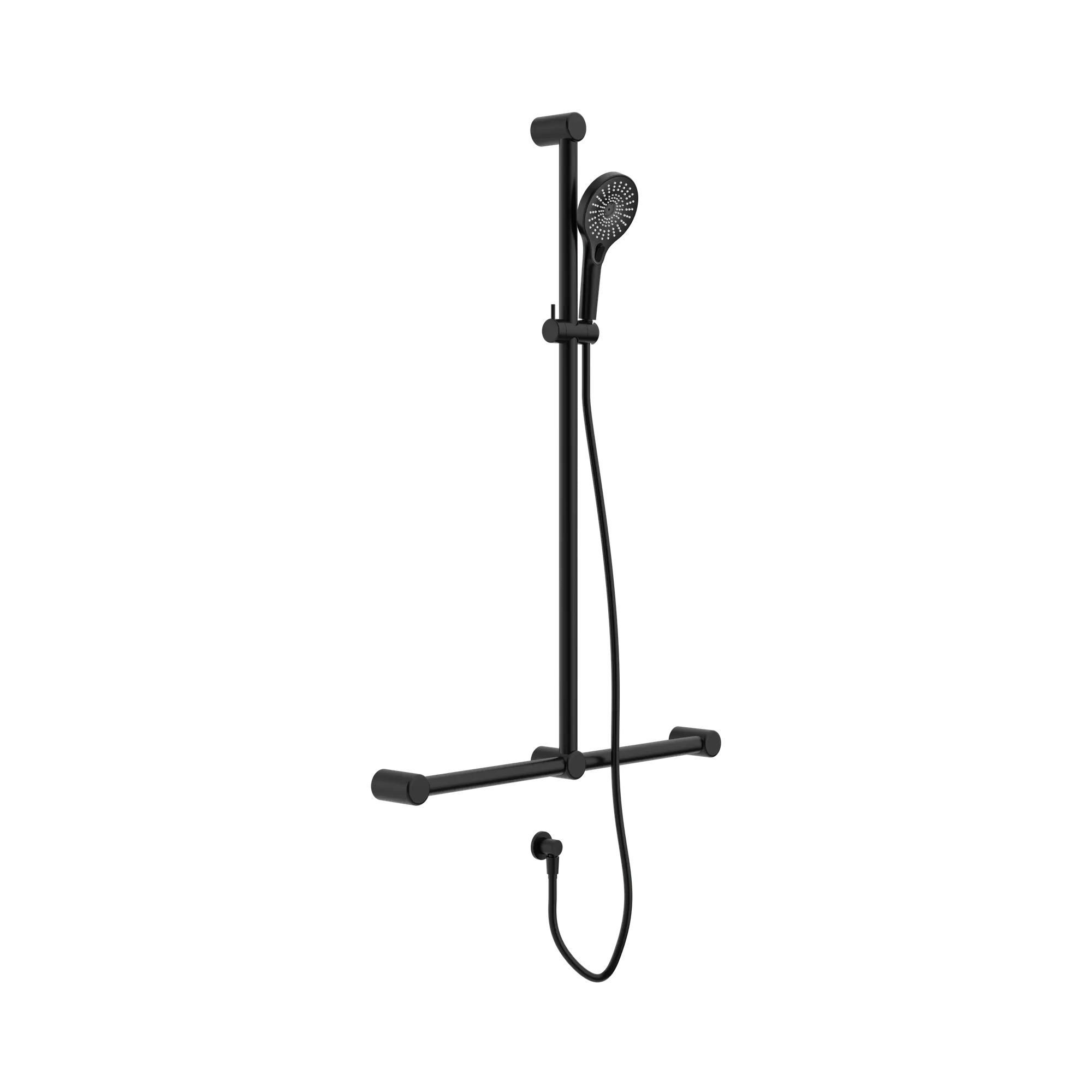 NRCS006 MB Mecca Care 32mm T Bar Grab Rail And Adjustable Shower Set 1100 X750mm Matte Black image 1
