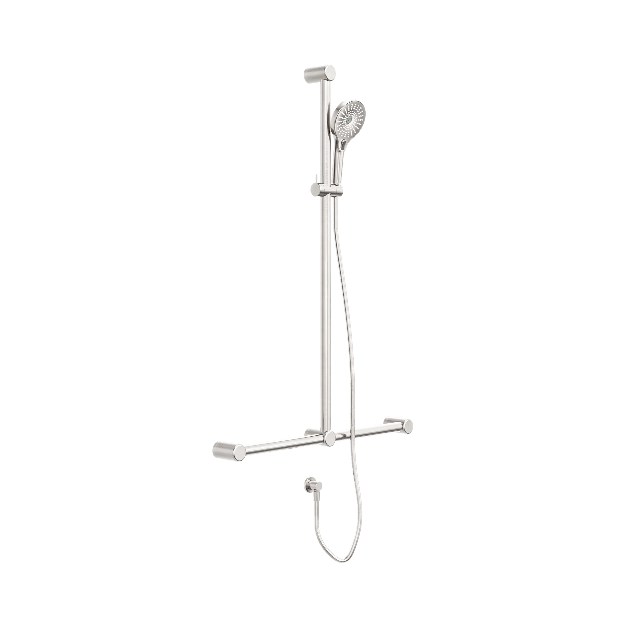 NRCS006 BN Mecca Care 32mm T Bar Grab Rail And Adjustable Shower Set 1100 X750mm Brushed Nickel image 1