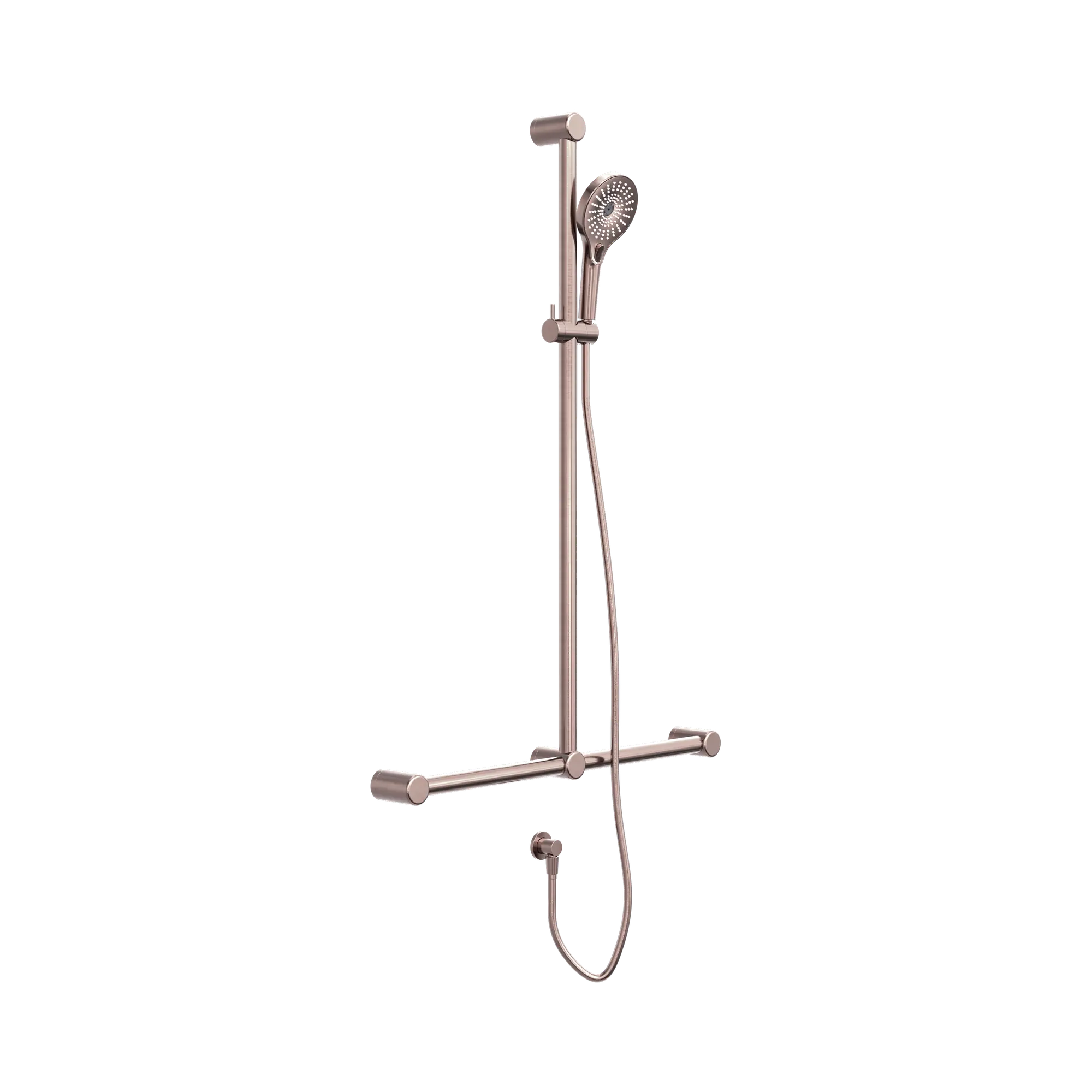 NRCS006 BZ Mecca Care 32mm T Bar Grab Rail And Adjustable Shower Set 1100 X750mm Brushed Bronze image 1