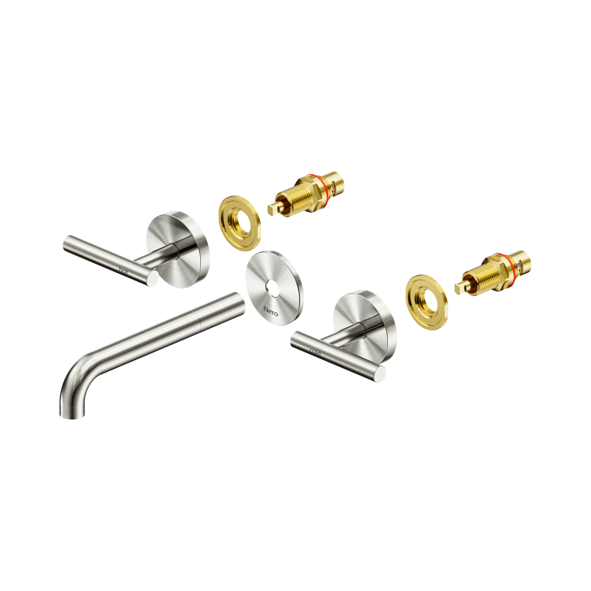25 D020 BN Mecca Wall Basin Bath Set 185mm Spout Trim kits Only Brushed Nickel image 1